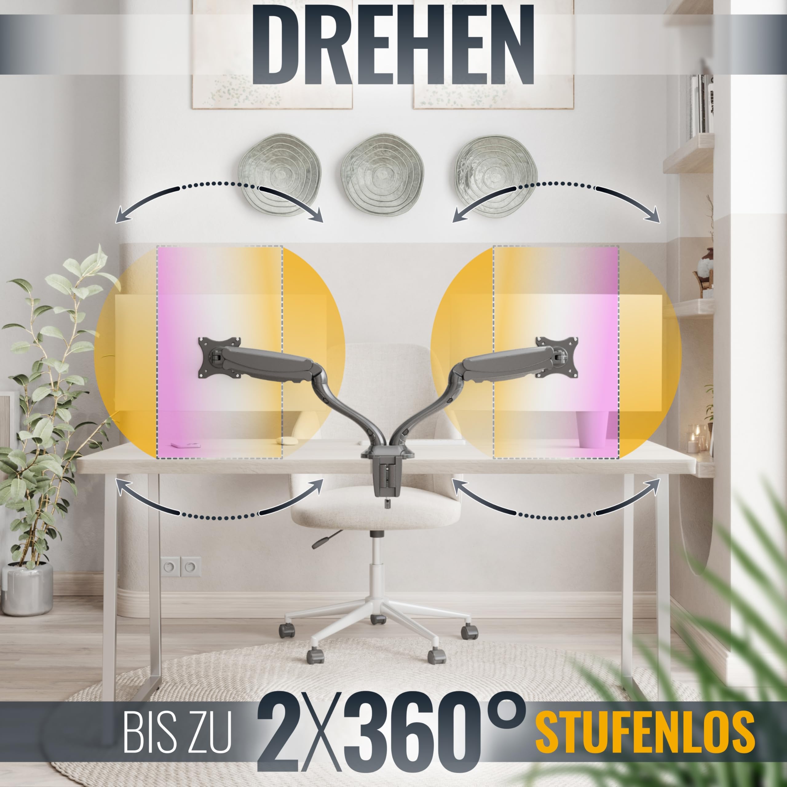 Ricoo Monitor Halterung 2 Monitore TS6611 Tischhalterung mit Gasdruckfeder Monitorhalterung 13–27 Zoll VESA 75x75 100x100 Monitorarm zur Tischmontage Bildschirmhalterung schwenkbar Monitorhalter – Bild 4