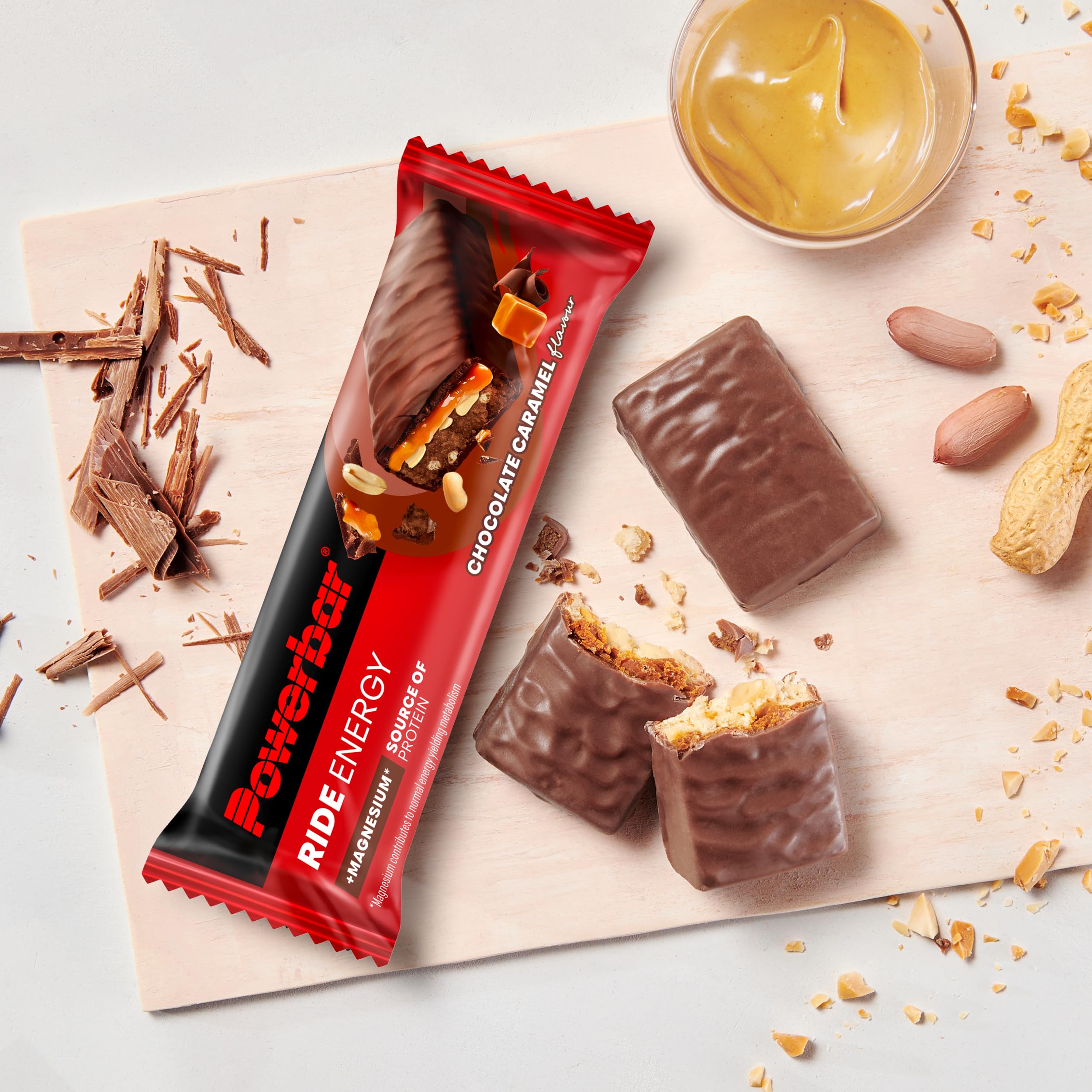 PowerBar Ride Energy Chocolate Caramel 18x55g - Barra Proteica di Carboidrati + Magnesio