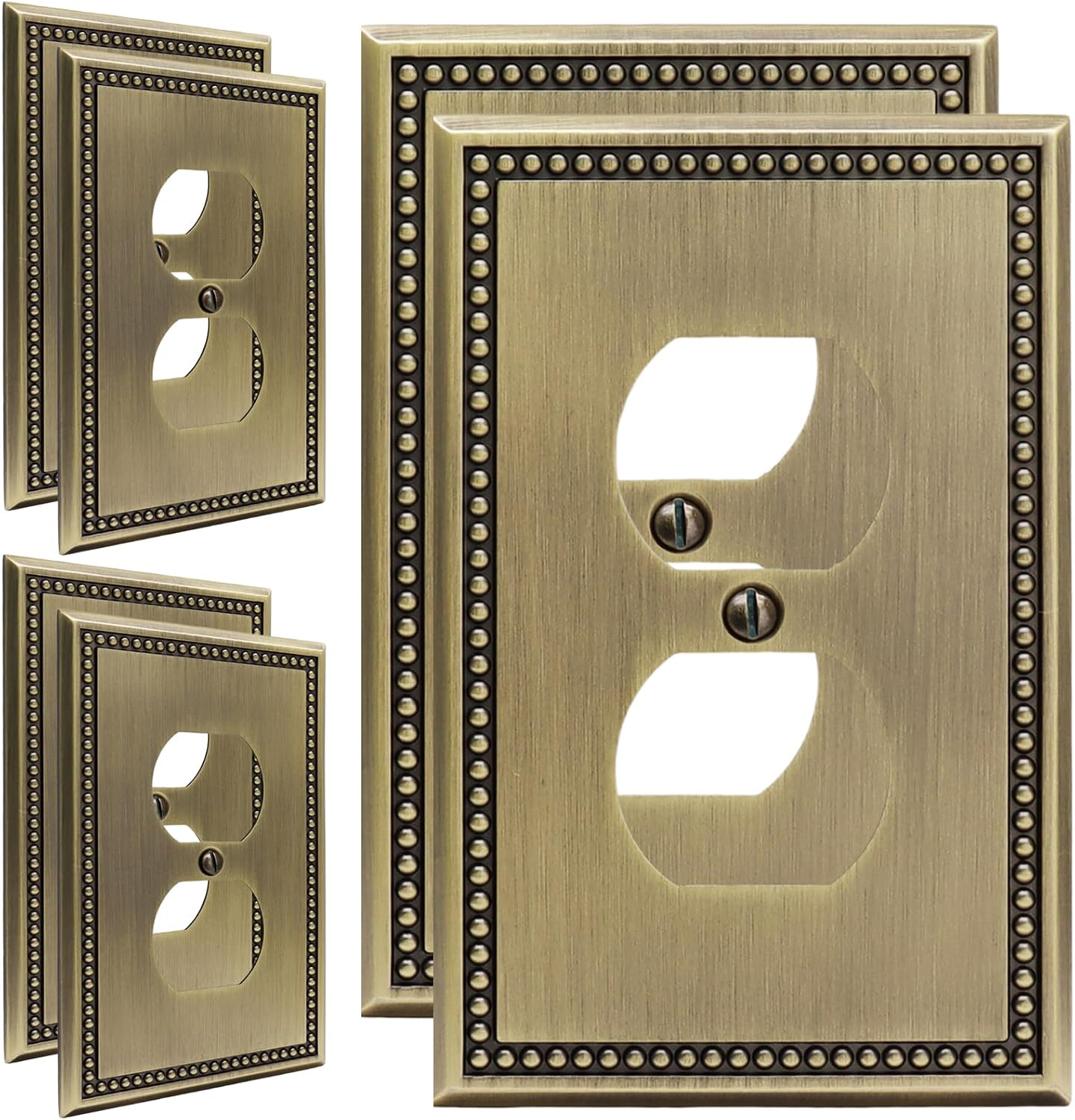 6 Pcs Duplex Outlet Cover Plate Antique Brass | Decorative Wall Plates, Pearls Switch Plates, Heavy Duty, For Electrical Outlets or Home Decor