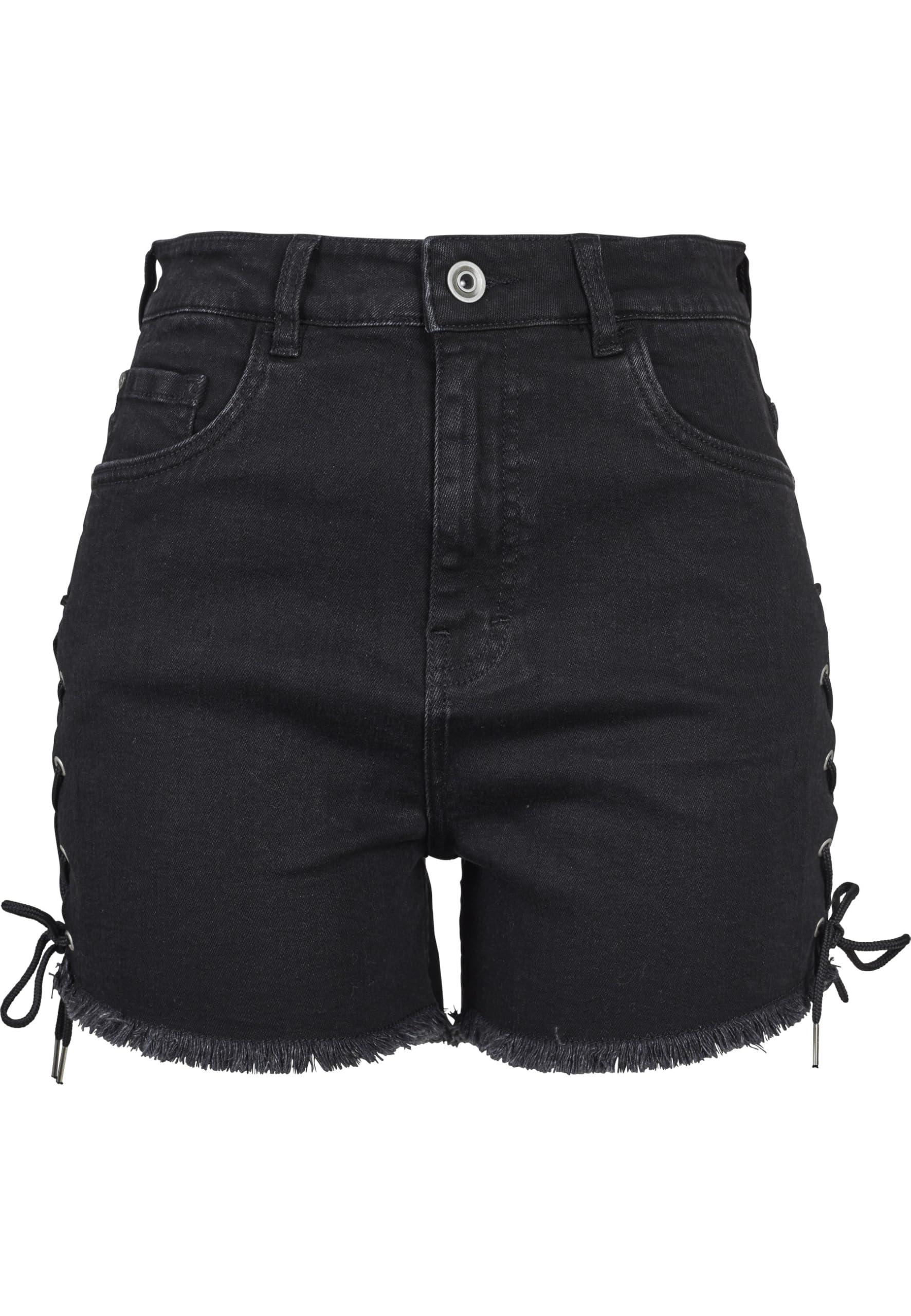 Urban Classics Women's Ladies Highwaist Denim Lace Up Shorts, Black (Black Washed 00709), 27