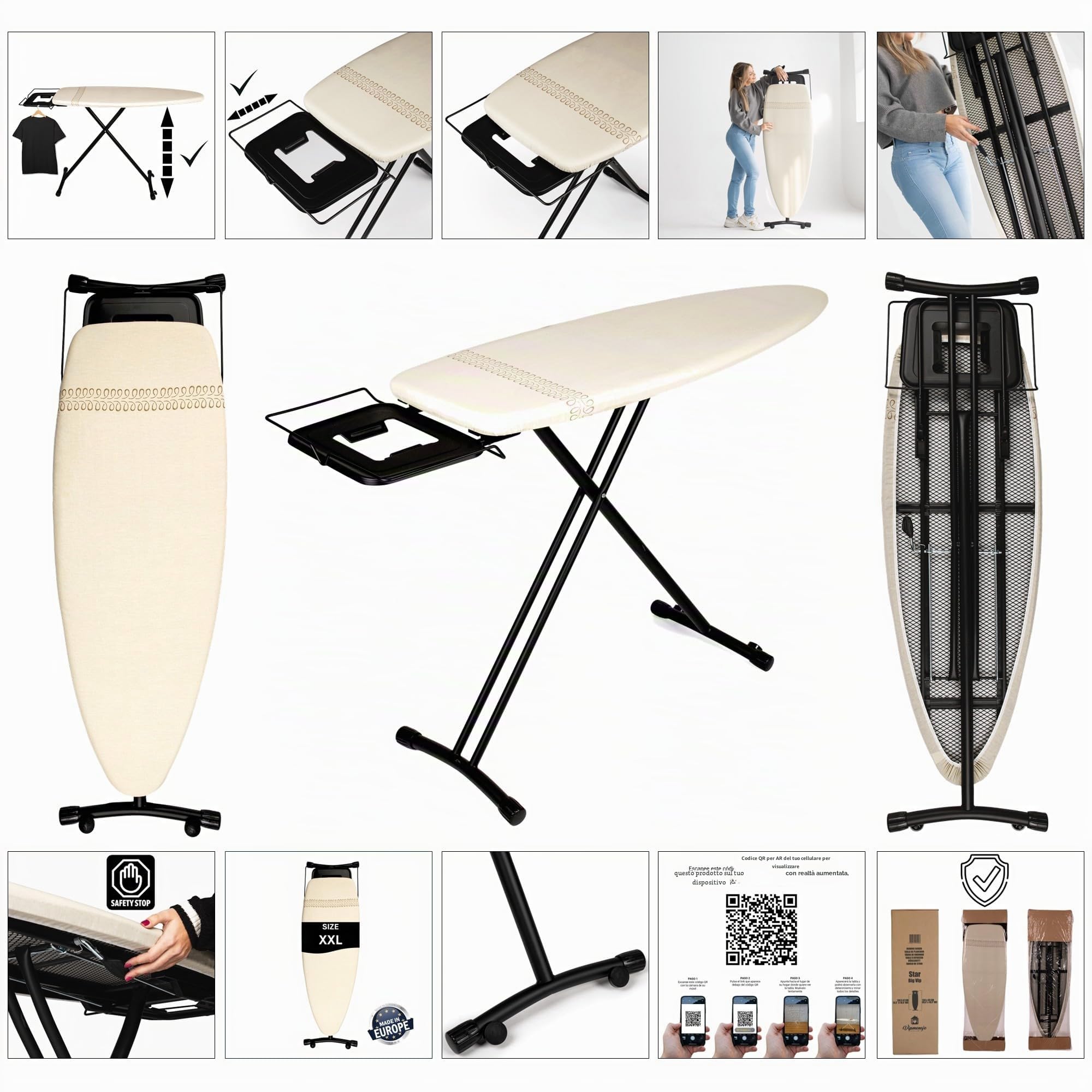 Asse da stiro professionale XXL StarBigVIP 130 x 47 cm – Uso intensivo, struttura rinforzata e stabile – Per ferro con caldaia