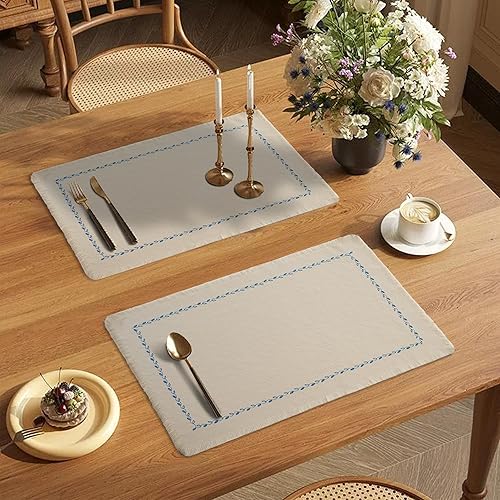 Miniatura 5 de Juego de 6 manteles individuales hechos a mano, bordados 100% algodón, con borlas, resistentes al calor y lavables, decoración de mesa de cocina, 13