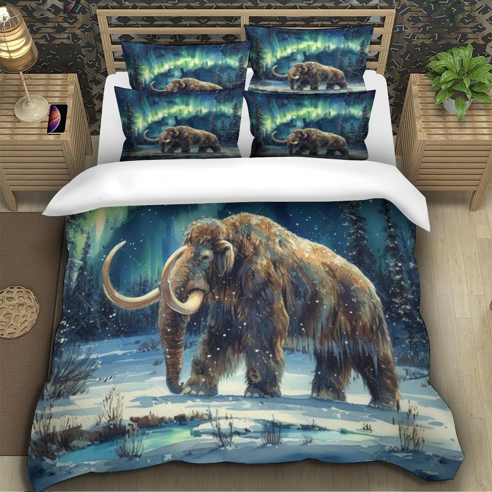 Poszewka z nadrukiem 3D z nadrukiem mamuta, rysowana pościel z mikrofibry, hipoalergiczny zestaw 3 sztuk, super king (260 x 220 cm), dla chłopców i dorosłych