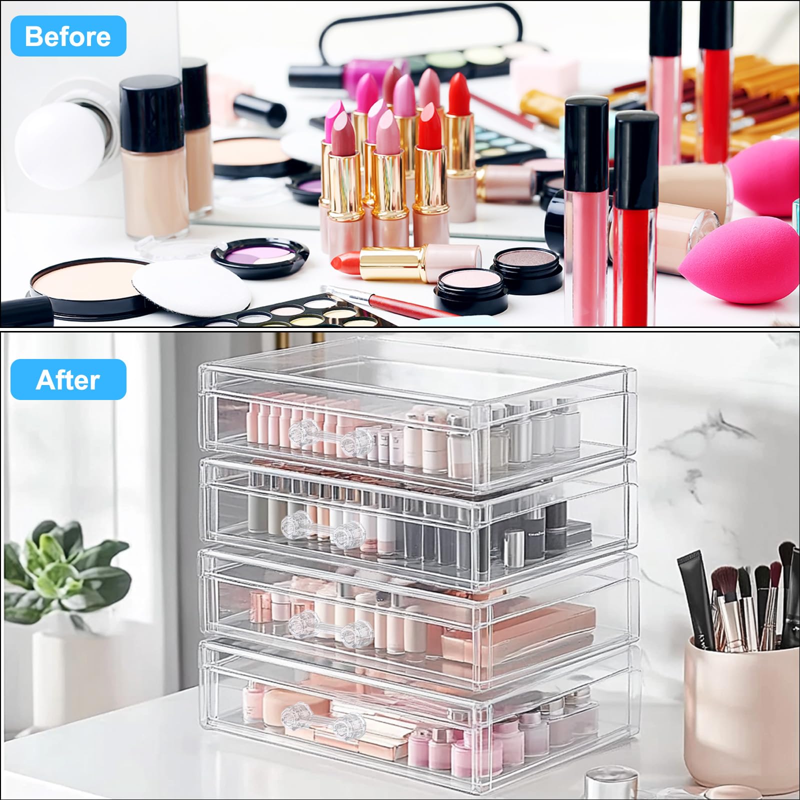 sourcing map Stapelbare Schubladen, transparente Acryl-Make-up-Organizer, Behälter für Schminktisch, Badezimmer, Schrank, Schreibtisch-Organisation, mehrfarbig, 5 Ebenen