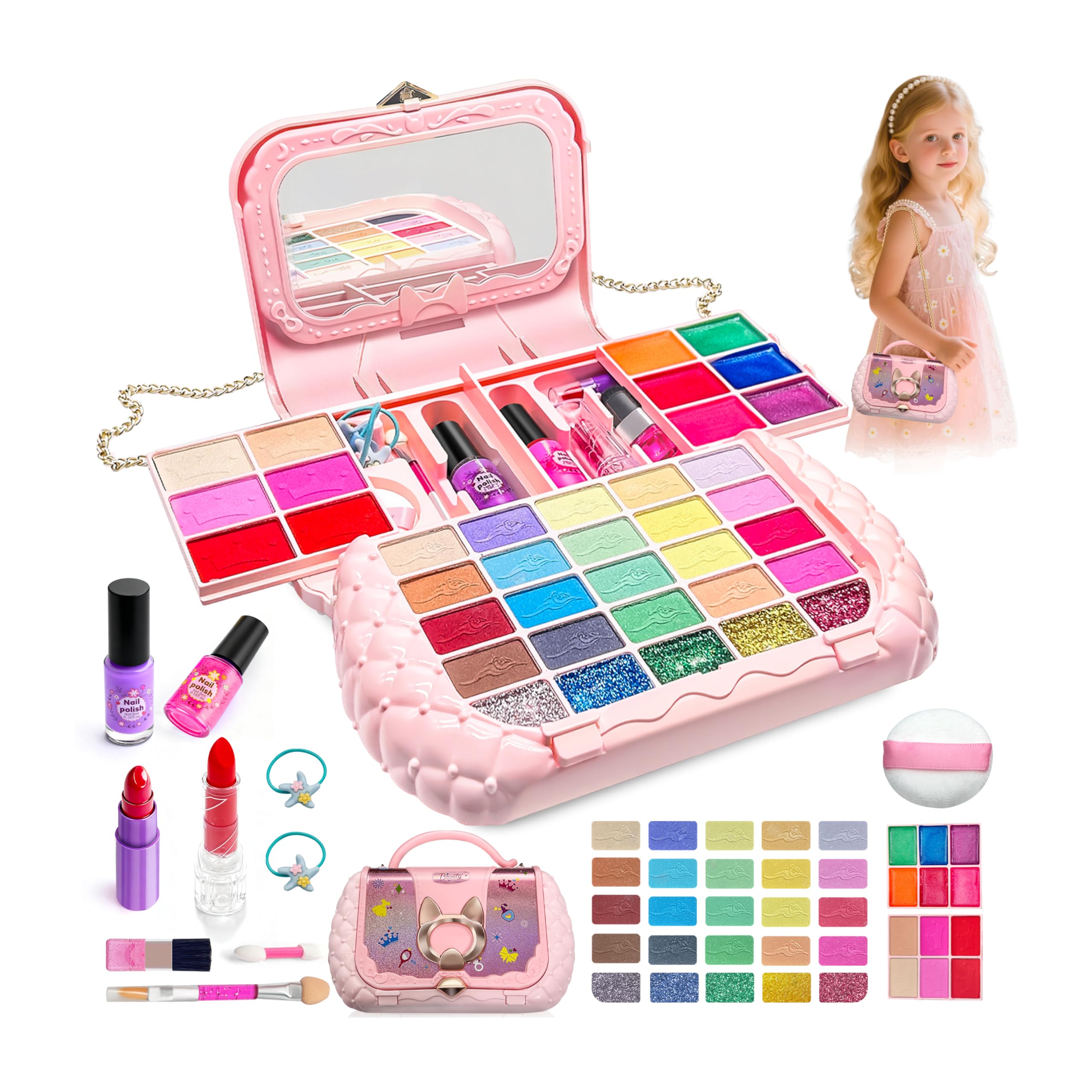 Kids Makeup Kit for Girl - Kids Makeup Sets for Girls 5-8, Real Washable Girls Makeup Kit, Little Girl Makeup Set & Princess Toys Christmas Birthday
