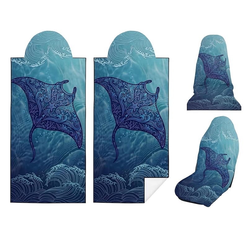 Capa de Toalha para Banco Automotivo Semtomn em Microfibra, Lavável, Coral Manta Ray, Banco Dianteiro, 2 unidades