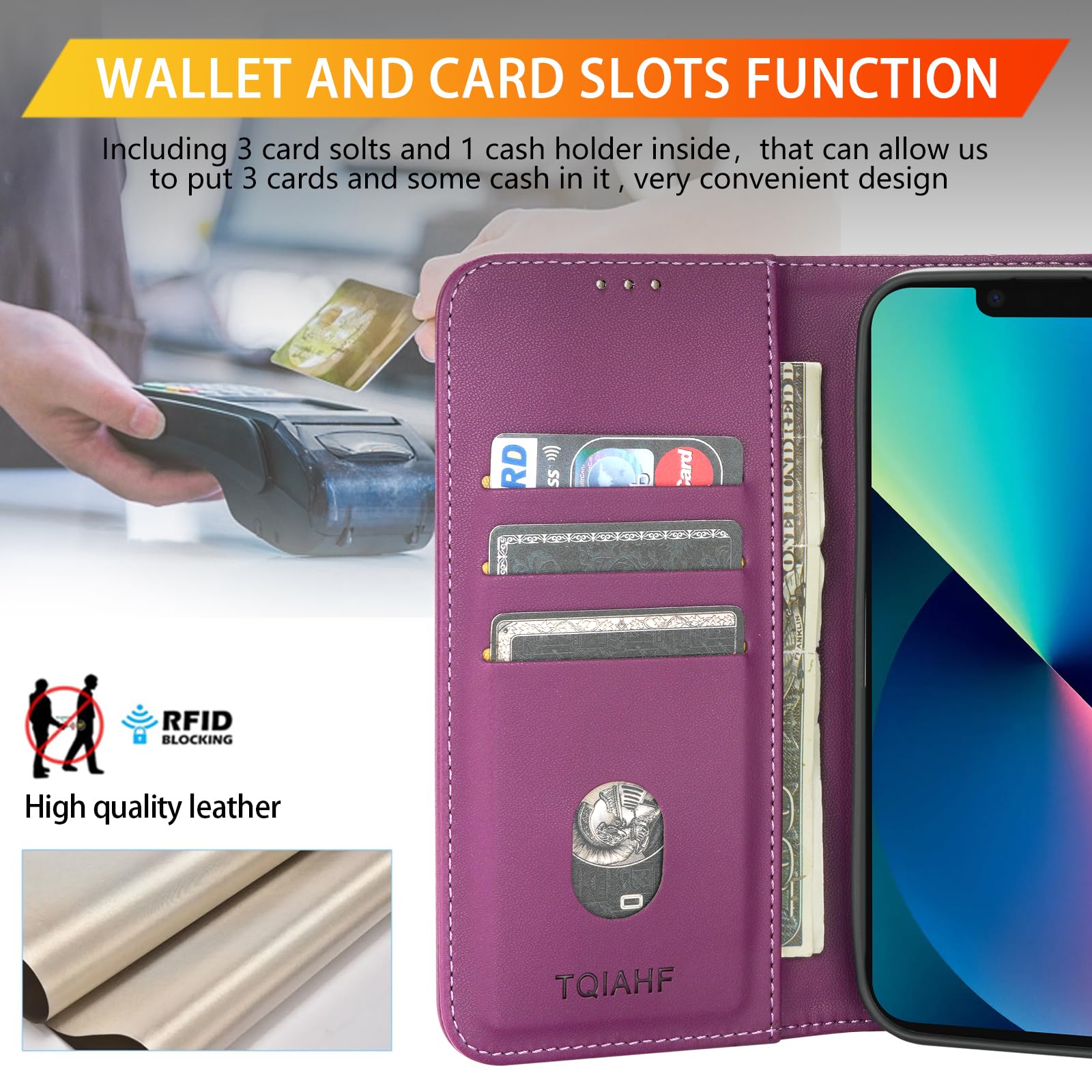 TQIAHF Mobile Phone Case For IPhone 13 / IPhone 14 Leather Folding Case Flip Cover Case Protective Case With Card Slot Full Protection Leather Mobile