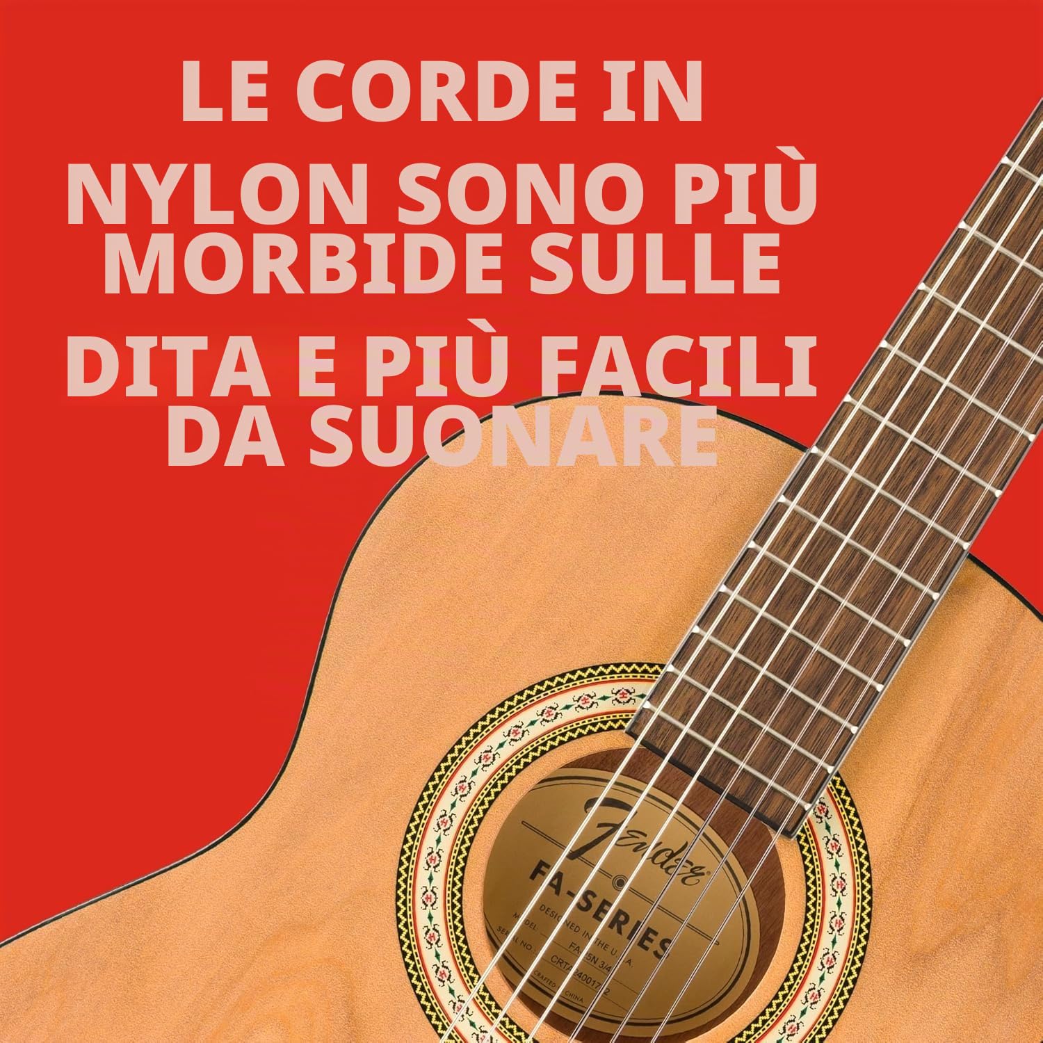 Fender Classic Design CN-25 in nylon a corde, tastiera in noce a scala corta, chitarra acustica classica 3/4, naturale. Ideale per principianti