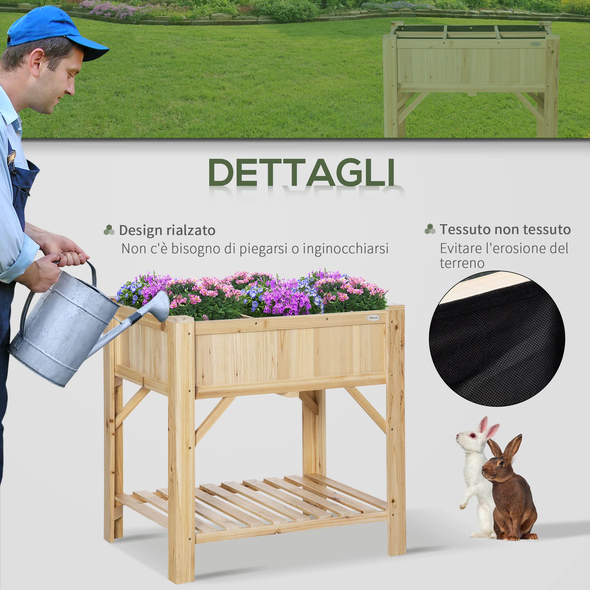 Outsunny Letto per Orto Rialzato con 6 Scomparti, Fioriera da Esterno Portapiante in Legno di Abete, 78.5x58x81cm