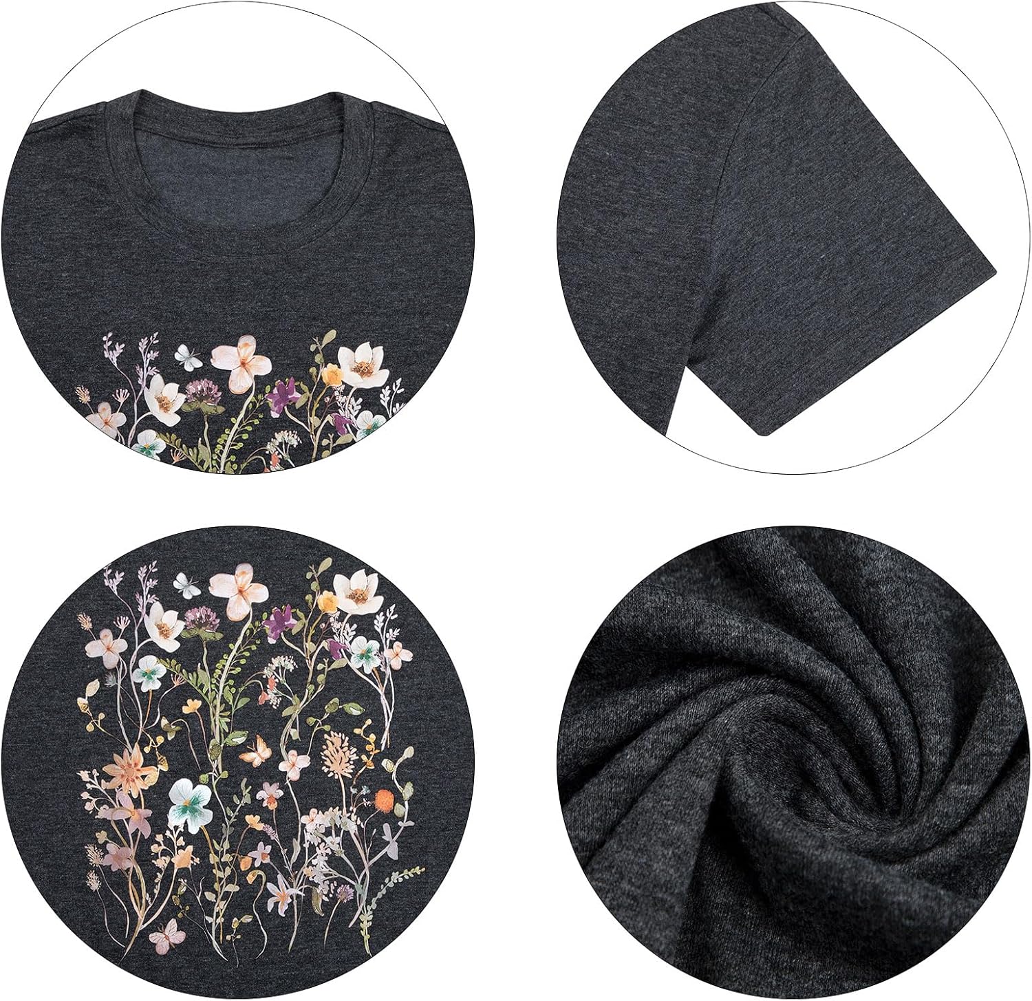 Women Boho Flower T Shirt Vintage Floral Graphic Shirt Botanical Tee Wildflowers Shirts Garden Lover Top - Image 5