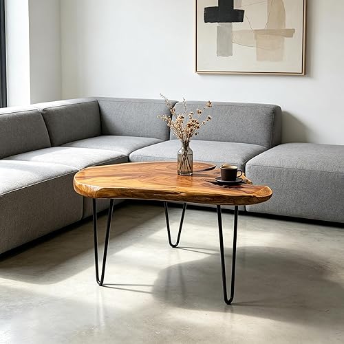 Live Edge Coffee Table, Natural Fir Wood Coffee Table for Living Room, About 22" W x 13" D x 17" H Unique Handcrafted Raw Wood Table with Sturdy Metal Hairpin Legs