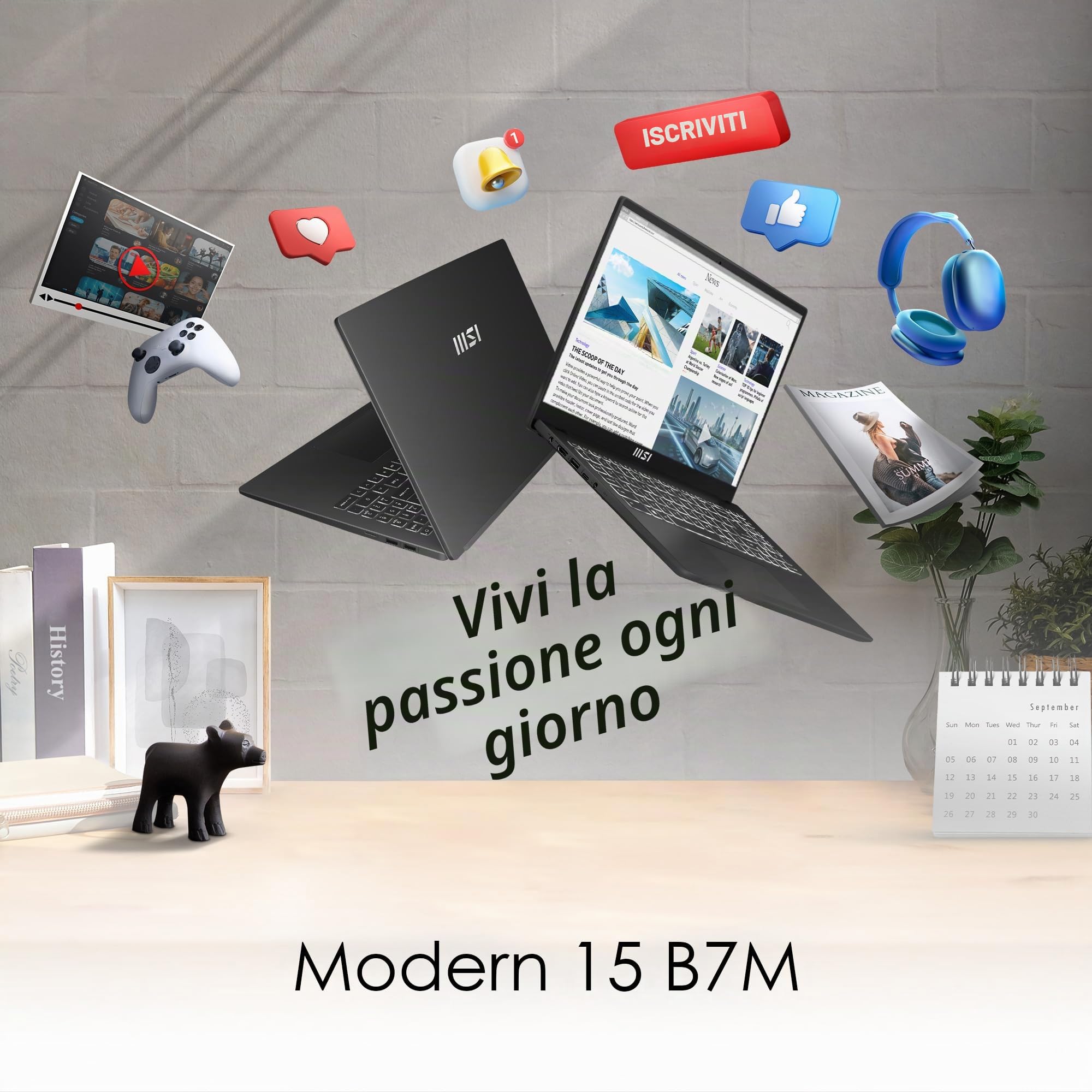 MSI Modern 15 Lifestyle & Business Notebook da 15,6 pollici, display Full HD, processore AMD Ryzen 5 7430U, 16 GB DDR4 RAM, 512 GB SSD, AMD Radeon Graphics, Windows 11 Home, nero, B7M-463