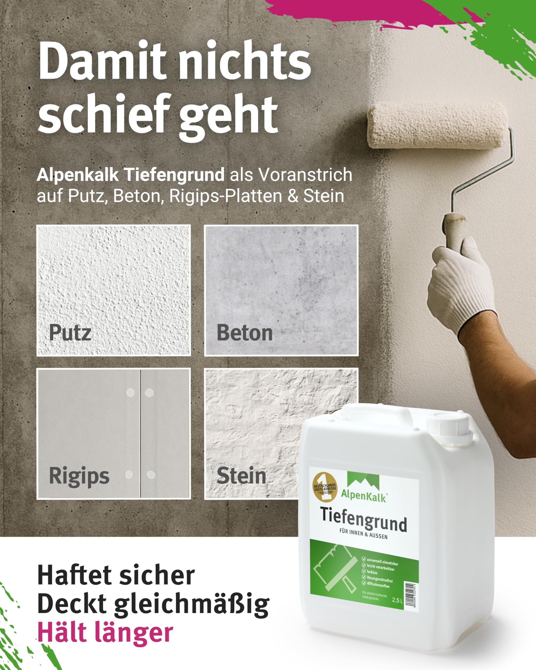 Weiße Garagenfarbe I 14 kg für ca. 70m² I Hochdeckende & wischfeste Kalkfarbe für Garagen I Atmungsaktiv & Anti-Schimmel Formel für ein natürliches Raumklima I Wandfarbe