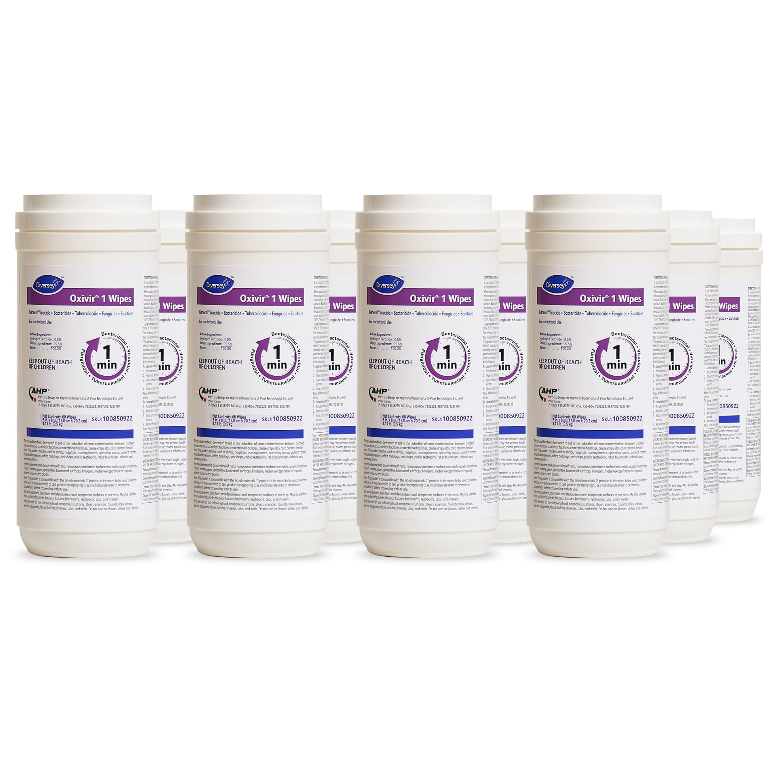 Oxivir Diversey 1 100850922 Disinfectant Cleaning Wipes Pre-Moistened with Accelerated Hydrogen Peroxide AHP Unscented 60 Medium 7x8-Inch Wipes