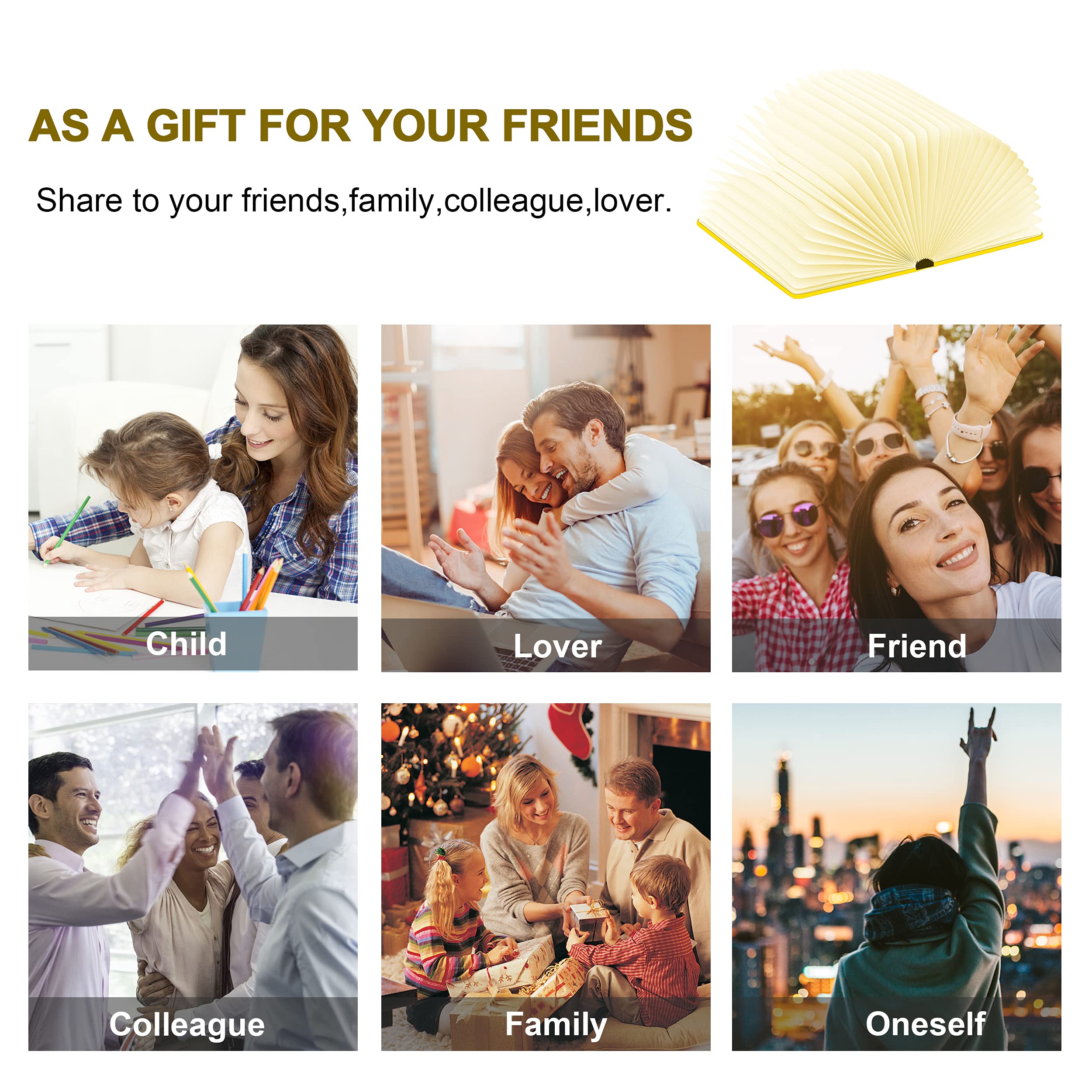 DEVASO Lampada Libro Led Pieghevole in 3 Colori Lampada Libro Decorazioni Casa, Camera e Ufficio | Idea Regalo Originale per Compleanno e Natale, Donna e Uomo (21 * 15 * 2.3cm)