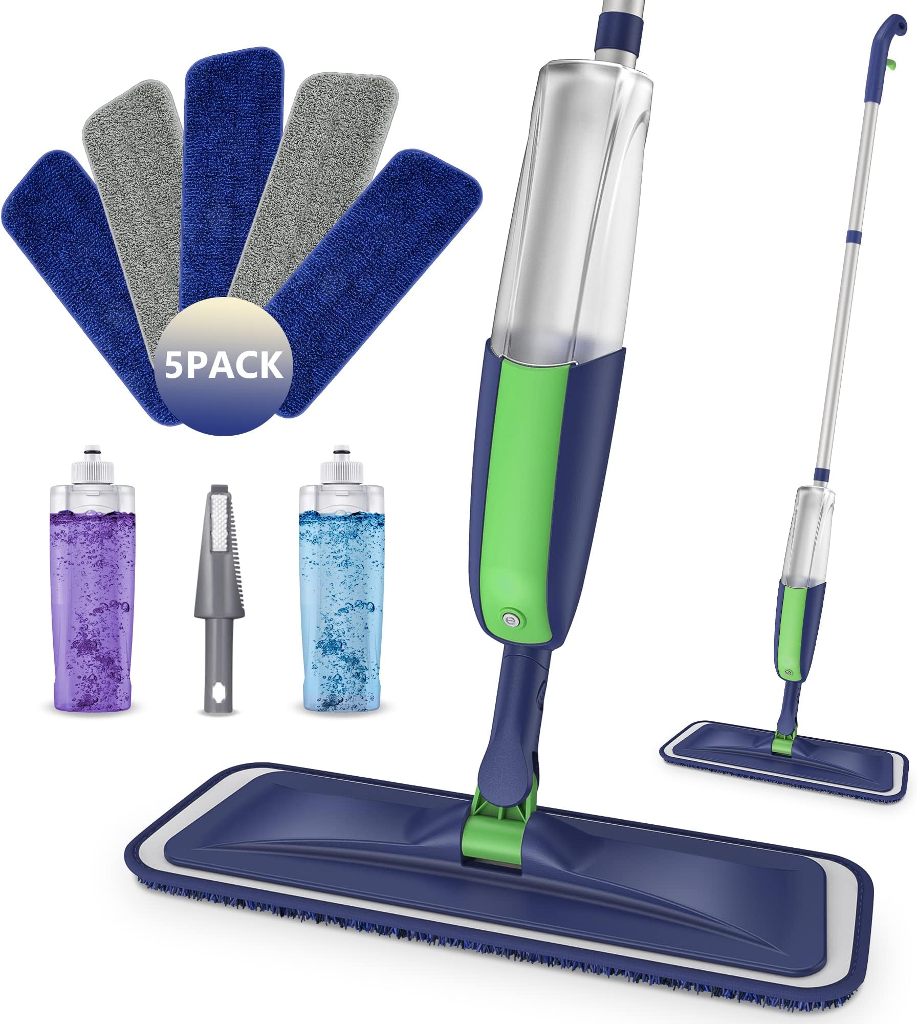 Dry Wet Mops for Floor Cleaning Microfiber Spray Mops - MEXERRIS Dust Hardwood Floor Mop with 2 Refillable Bottle and 5 Washable Microfiber Pads Flat Mop for Hardwood Laminate Home or Commercial Use