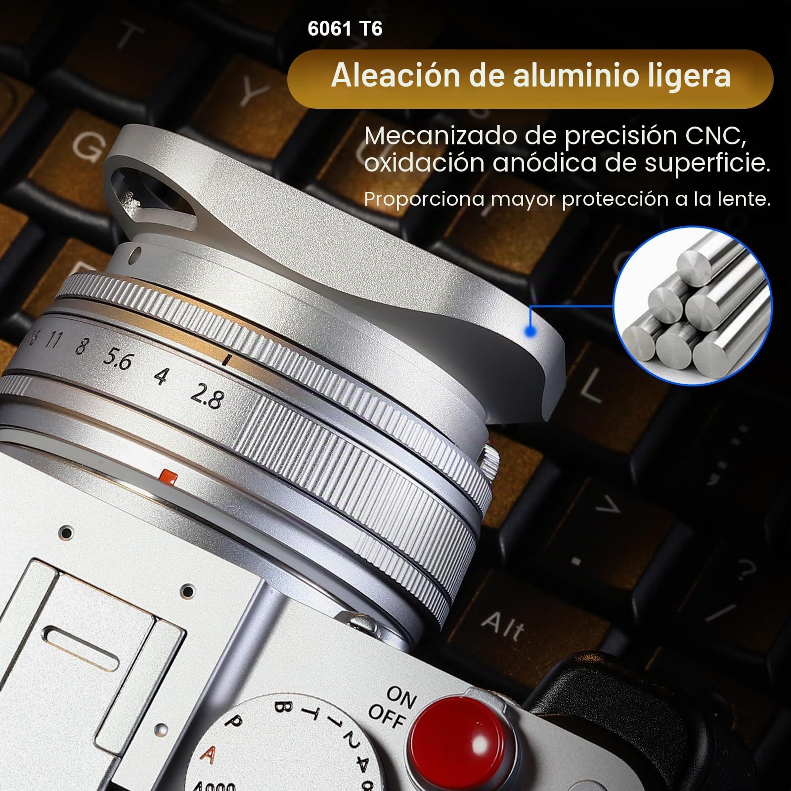 Haoge Parasol de lente de 39 mm para Fujifilm xf23mm f2.8 Fujinon XF27mmF2.8 R WR WR parasol plateado, cuadrado de metal con tapa de metal, en cuerpo de cámara XE5 XT5 XM5 XT50
