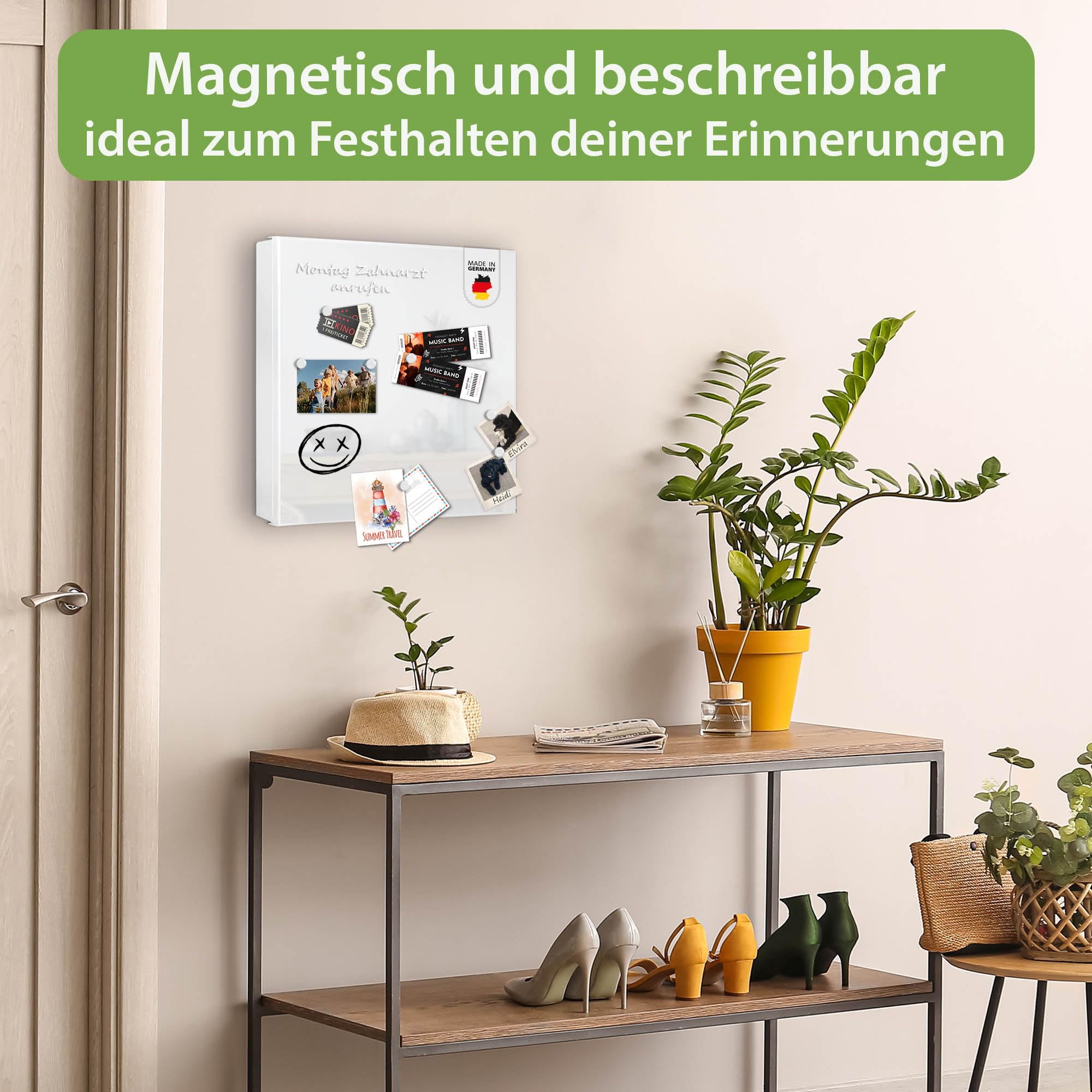 banjado Großer Schlüsselkasten Metall - Schlüsselbox 30x30cm beschreibbarer mit 32 Haken - Schlüsselkasten modern für Schlüsselaufbewahrung - Korpus Weiß Scharnier Links - Farbe weiß