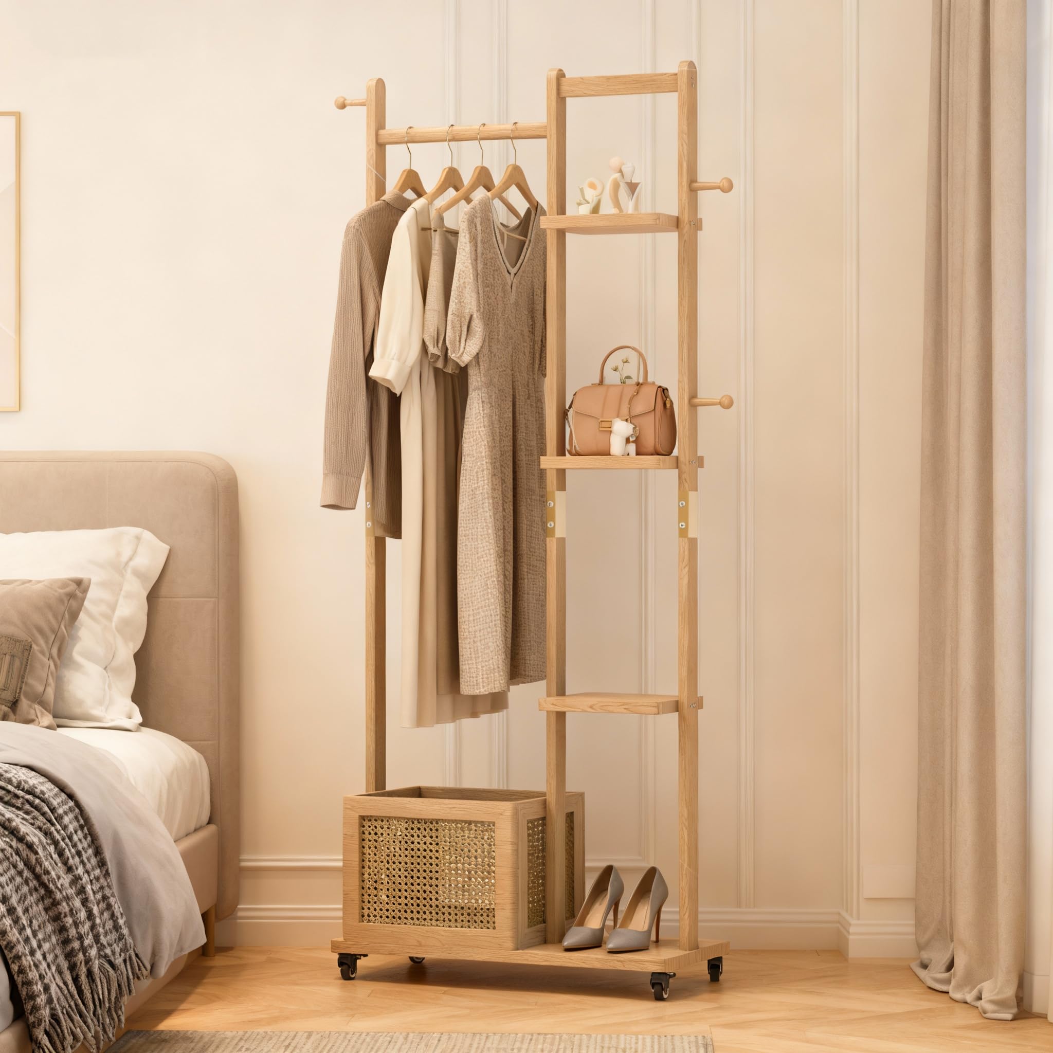 Amazon.com: Oiotuesa Wood Clothes Rack with 4 Shelves & Clothes