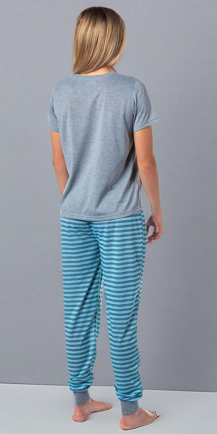 Disney Women's Lilo & Stitch Ohana Striped Jogger Sleep Pajama Set For Adults - Image 7