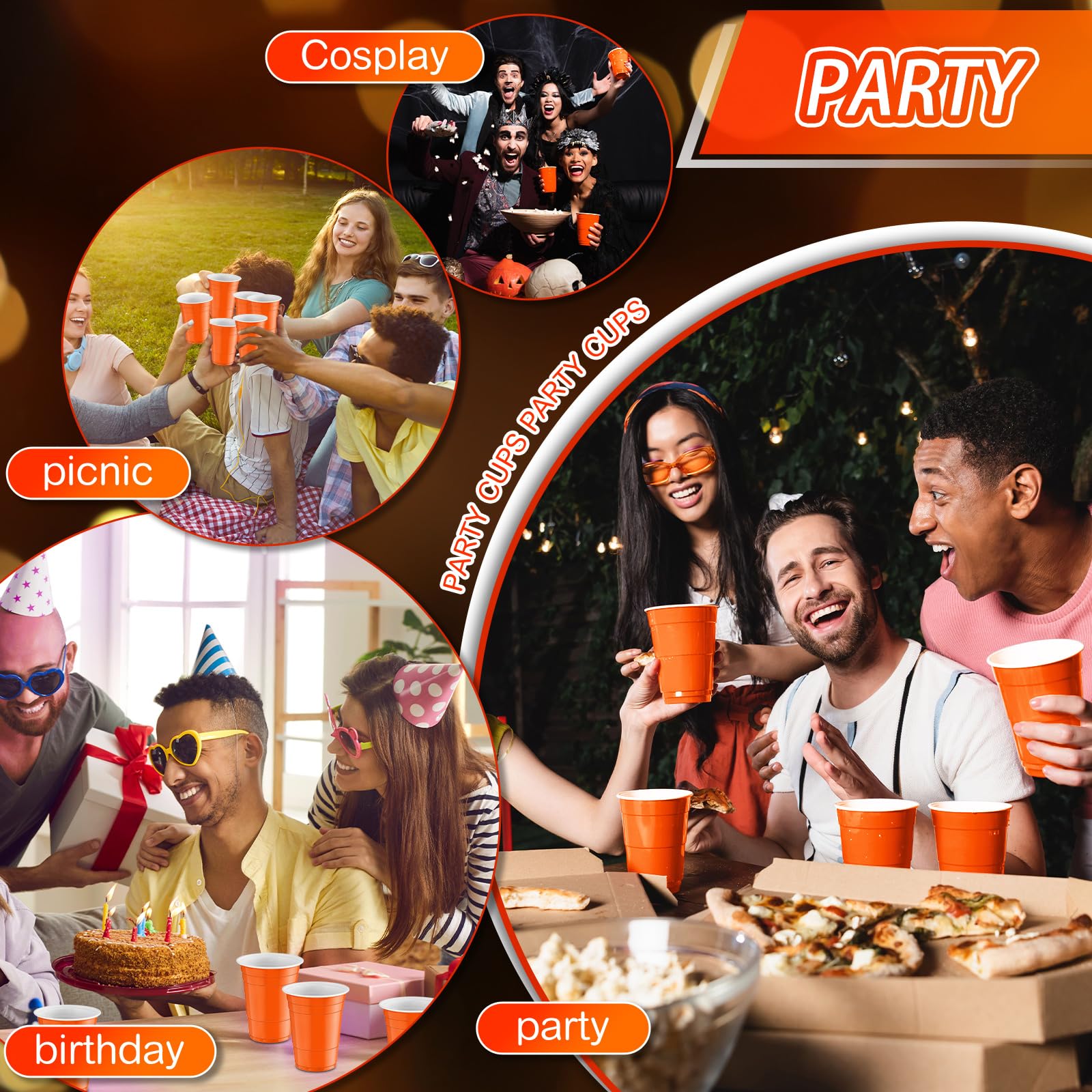 Lounsweer 100 Stück 473 ml Kunststoffbecher, robuste Trinkbecher, Einwegbecher, Partybecher, Wasserbecher, Tasse für Getränke, Soda, Punch, Grill, Picknick (Orange)