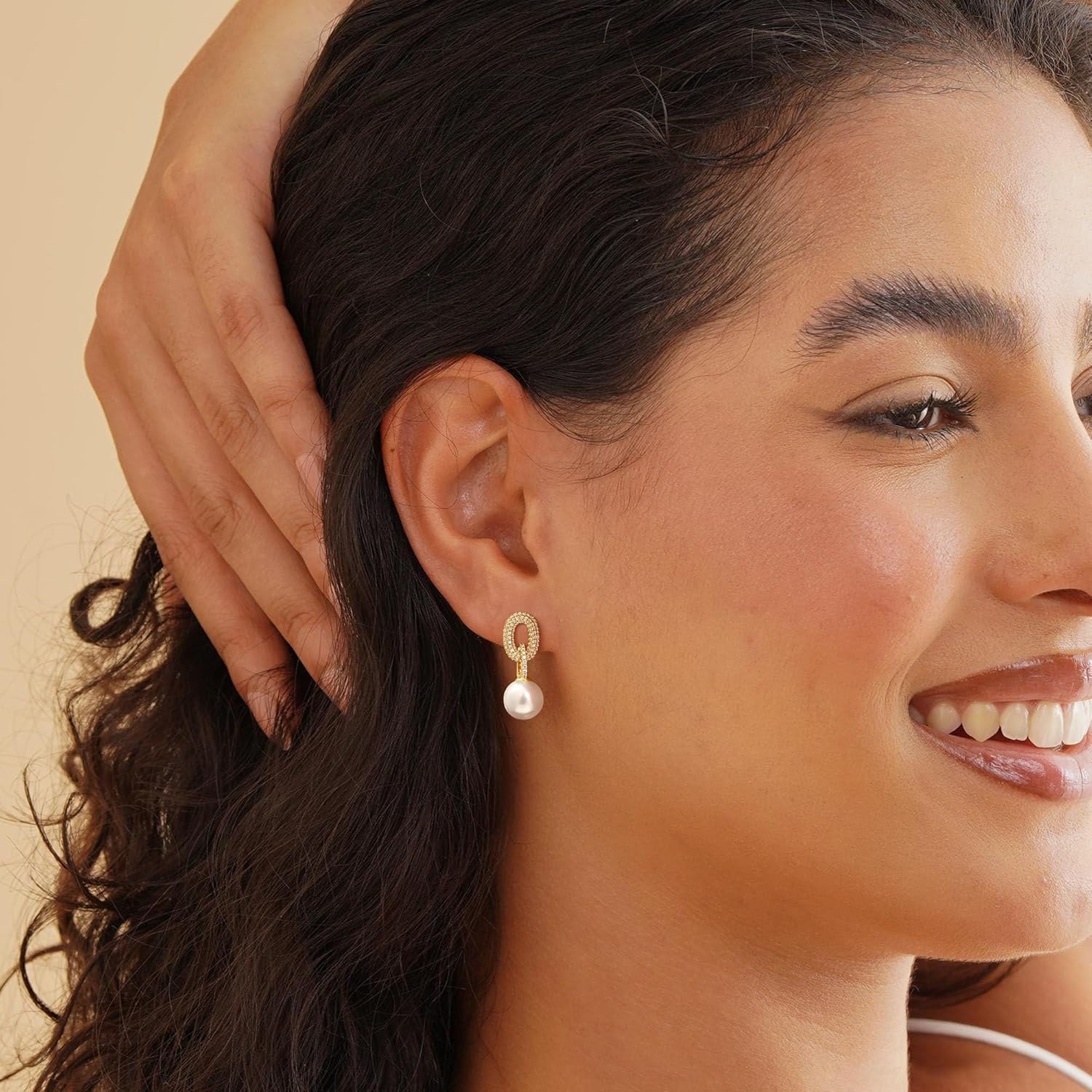 14K Gold Plated Pearl Earrings for Women Trendy, Dangle Drop Earrings Dainty Non Tarnish Cubic Zirconia Earrings Hanging 14K Gold Plated Jewelry for Women Romantic Valentines Gifts - Image 4