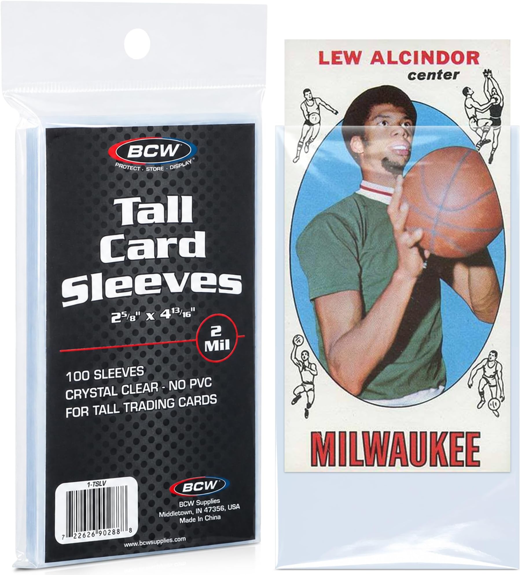 BCW Tall Trading Card Sleeves - Pack of 100 | Crystal Clear Polypropylene Protective Sleeves | Acid-Free & Archival Quality | Perfect for Basketball, Football, Widevision Collectible Cards