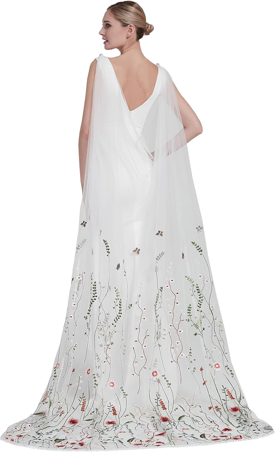 Wildflower Floral Embroidery Shoulder Cape Veil Secret Garden Veil with