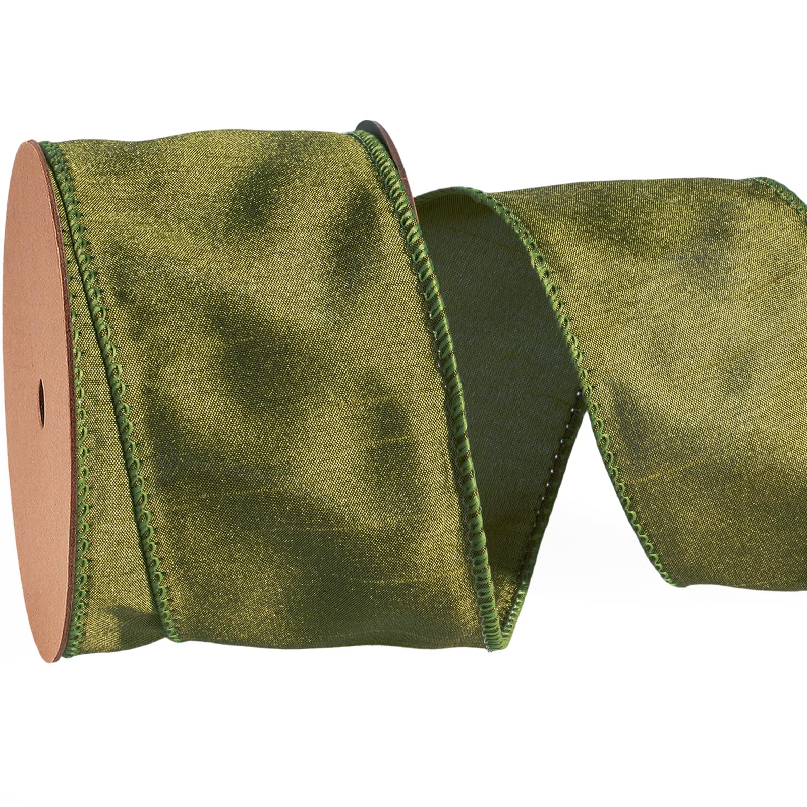 LaRibbons Moss Green Ribbon Wired Christmas Fall Dupioni, 2.5" x 10 Yards