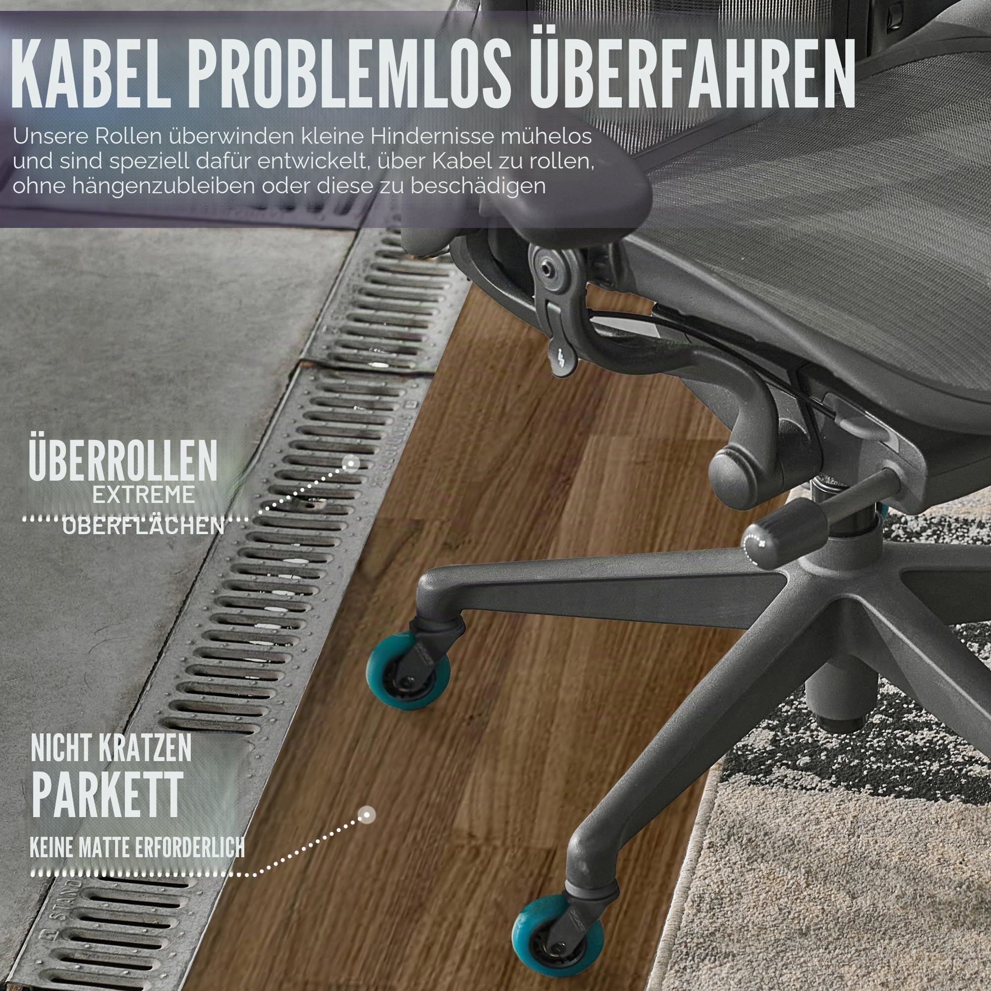STEALTHO Robuste Bürostuhl-Rollen, Set mit 12,7 - 7,6 cm patentierten Rollen, für Hartholz, Fliesen, Teppich, SGS-geprüft, 295 kg Kapazität, ABEC-9-Kugellager, passend für 7/16 x 7/8 Vorbau, nicht