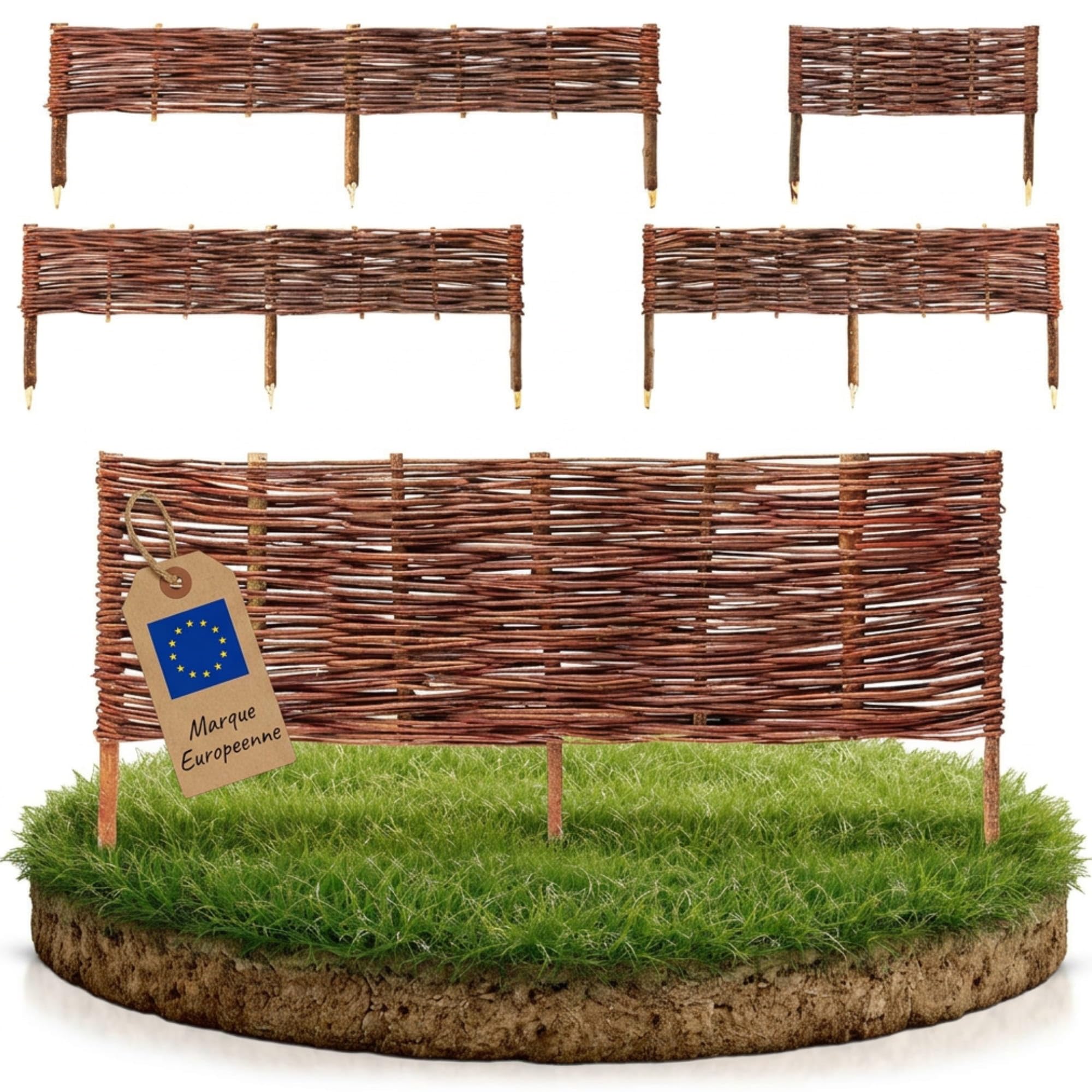 BOOGARDI Bordure de Jardin en Bois · 12 Tailles · 10x clôture en Osier Hauteur 30 cm x Longueur 100 cm · Barrière à Planter pour Parterre · Bordure de pelouse en Osier