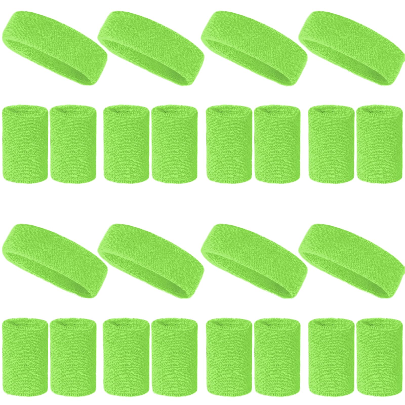 24 Pcs Neon Sweatbands Set Include 8 Pcs Sports Headband and 16 Pcs Cotton Wristbands 80s Neon Sweat Bands Bulk for Gym, Tennis, Basketball, Running, Exercise