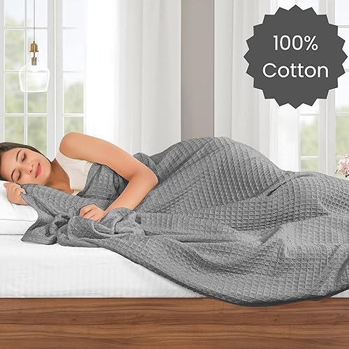 Miniatura 2 de Cotton Clinic Manta de cama de punto gofre, 100% algodón, para todas las estaciones, suave, transpirable, ligera, capa perfecta para sofá, cama,