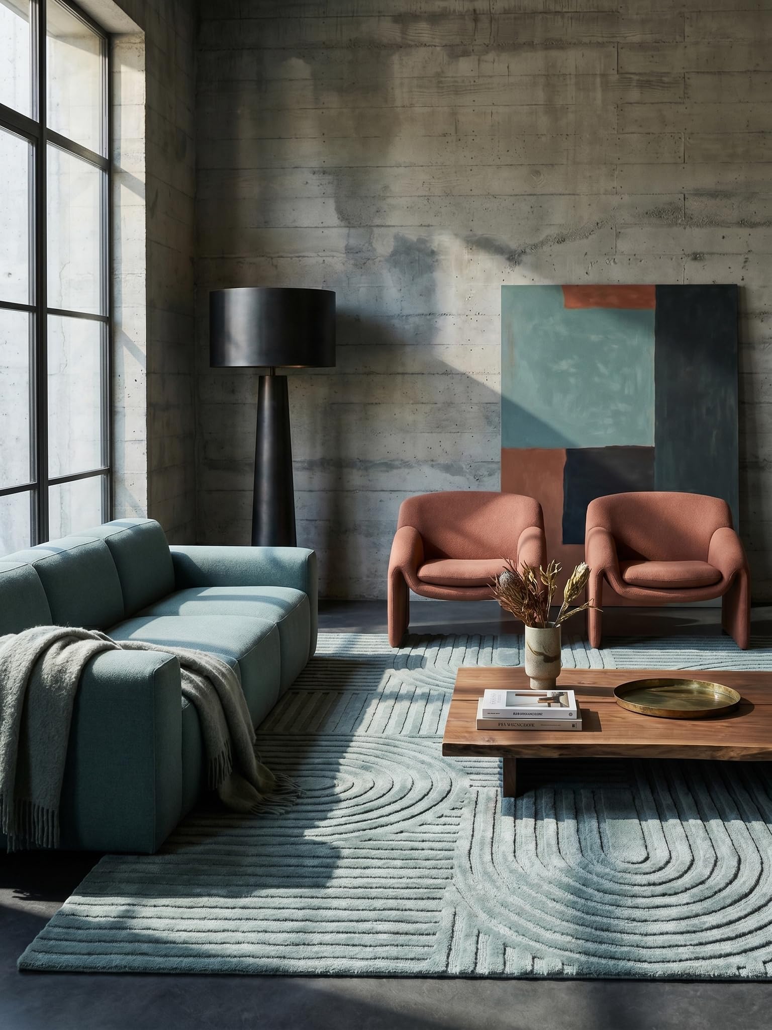 Tapis en Laine Motif Géométrique Dense et Robuste Bleu Canard-Bleu 200 x 290 cm Salle à Manger | Leven