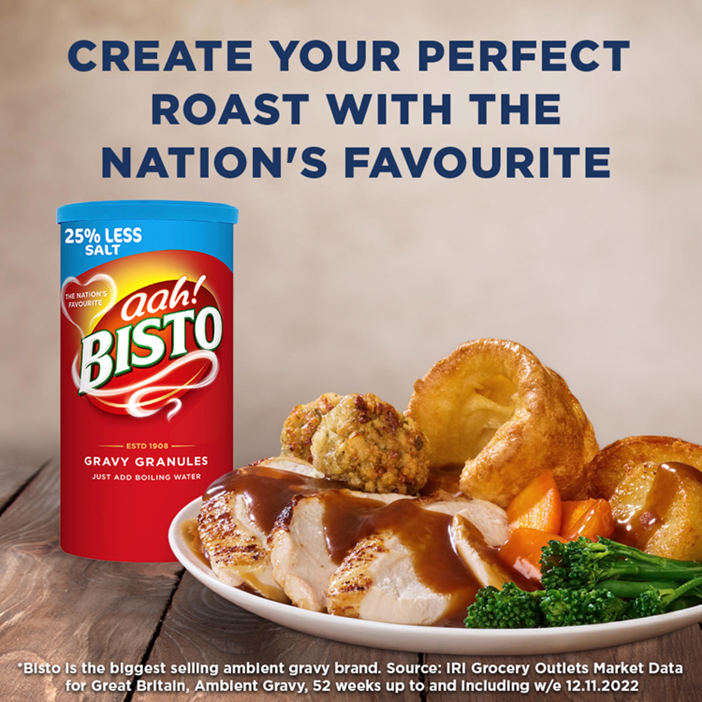 Bisto Gránulos de salsa de sal reducida sabrosos y deliciosos para comidas familiares abundantes, tambor de 350 g (paquete de 1)