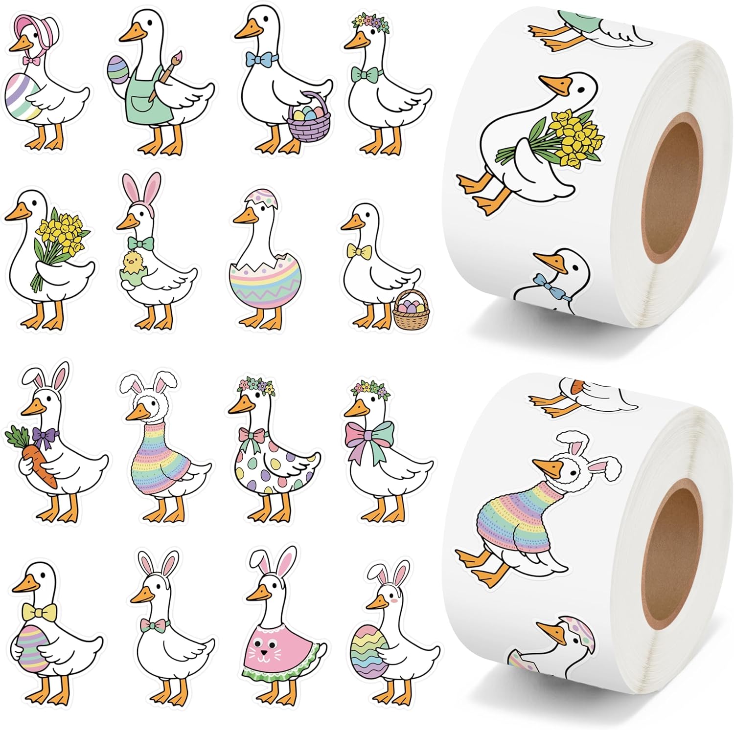Cute Watercolor Roll Stickers - 1000Pcs Colorful Egg Flower Chick Bunny Aesthetic Vinyl Stickers for Kids, Happy Easter Party Gift Waterproof Decals for Home Decor Laptop Guitar, 16 Designs