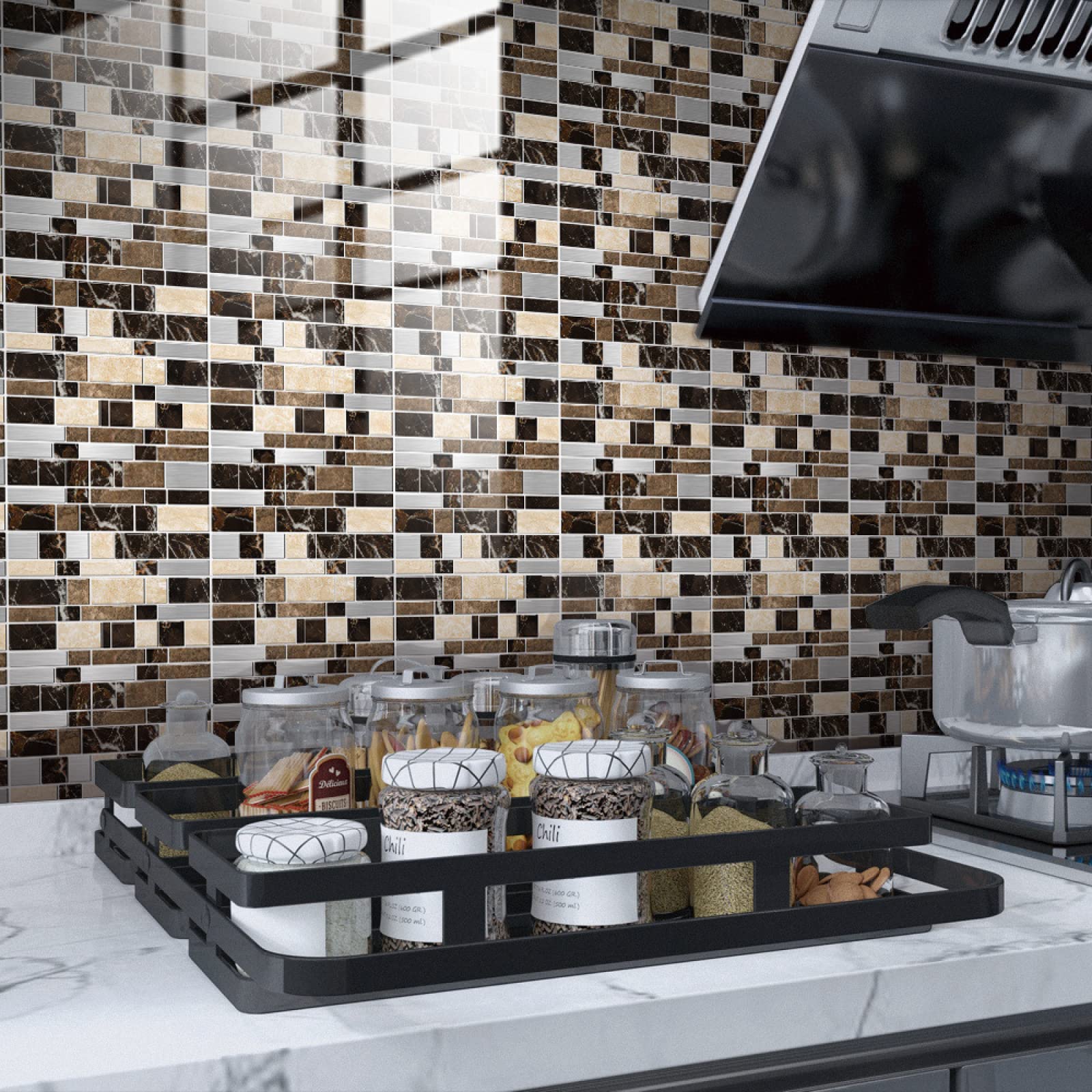 Piastrelle Adesive Cucina Modello Di Marmo Marrone Pavimento pvc Adesivo Mobili Decorazioni Piastrelle Adesive Bagno Impermeabile Resistenza all'olio Mattonelle Adesive