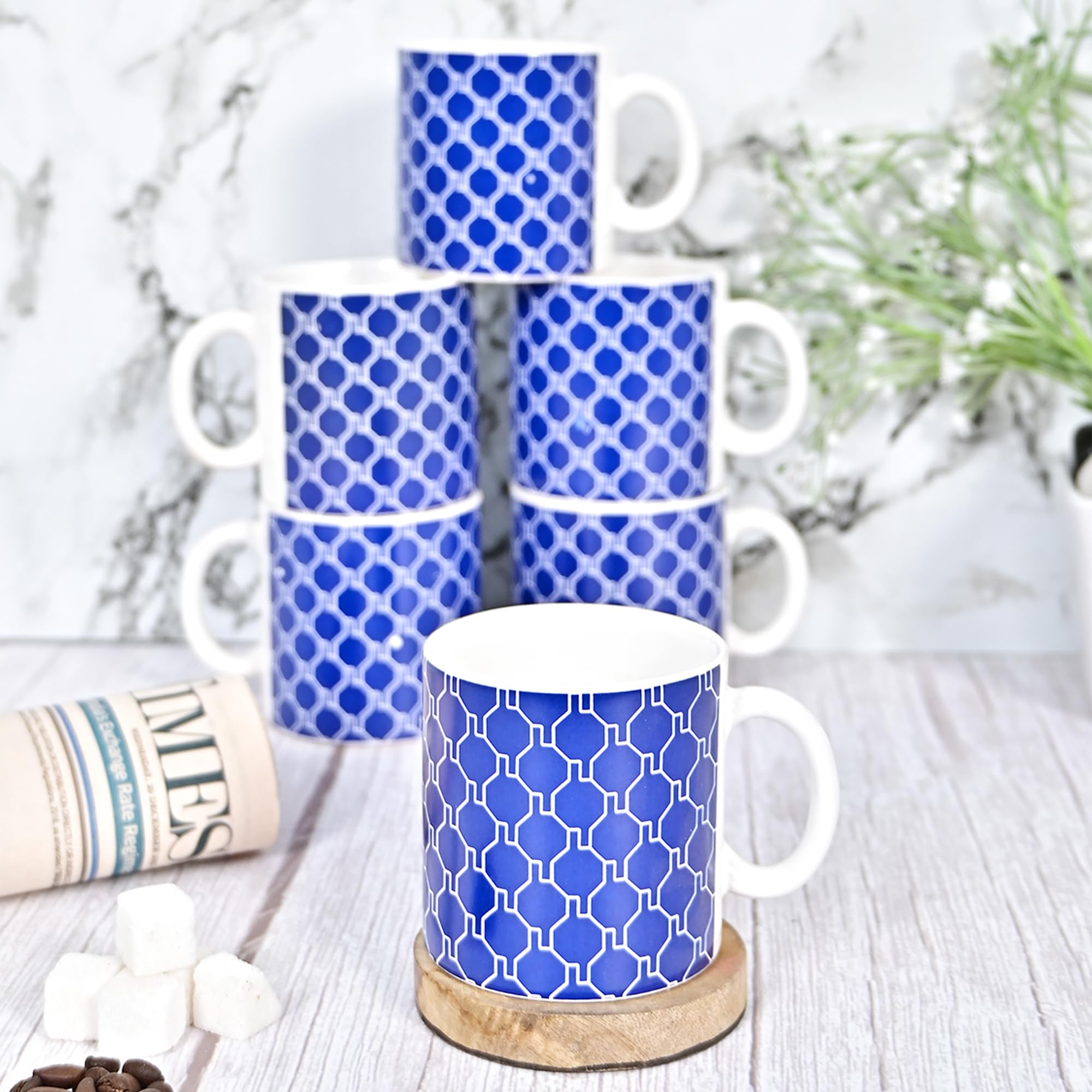 Femora Handcrafted Ceramic Coffee & Tea Cup Set of 6, 180 ML, Geometric Design Tea Cups, Stackable, Chip Resistant, Large Serving Coffee Cup, Ideal Coffee Mug for Gift-Blue (B0D8HZ7LRP) Amazon Price History, Amazon Price Tracker