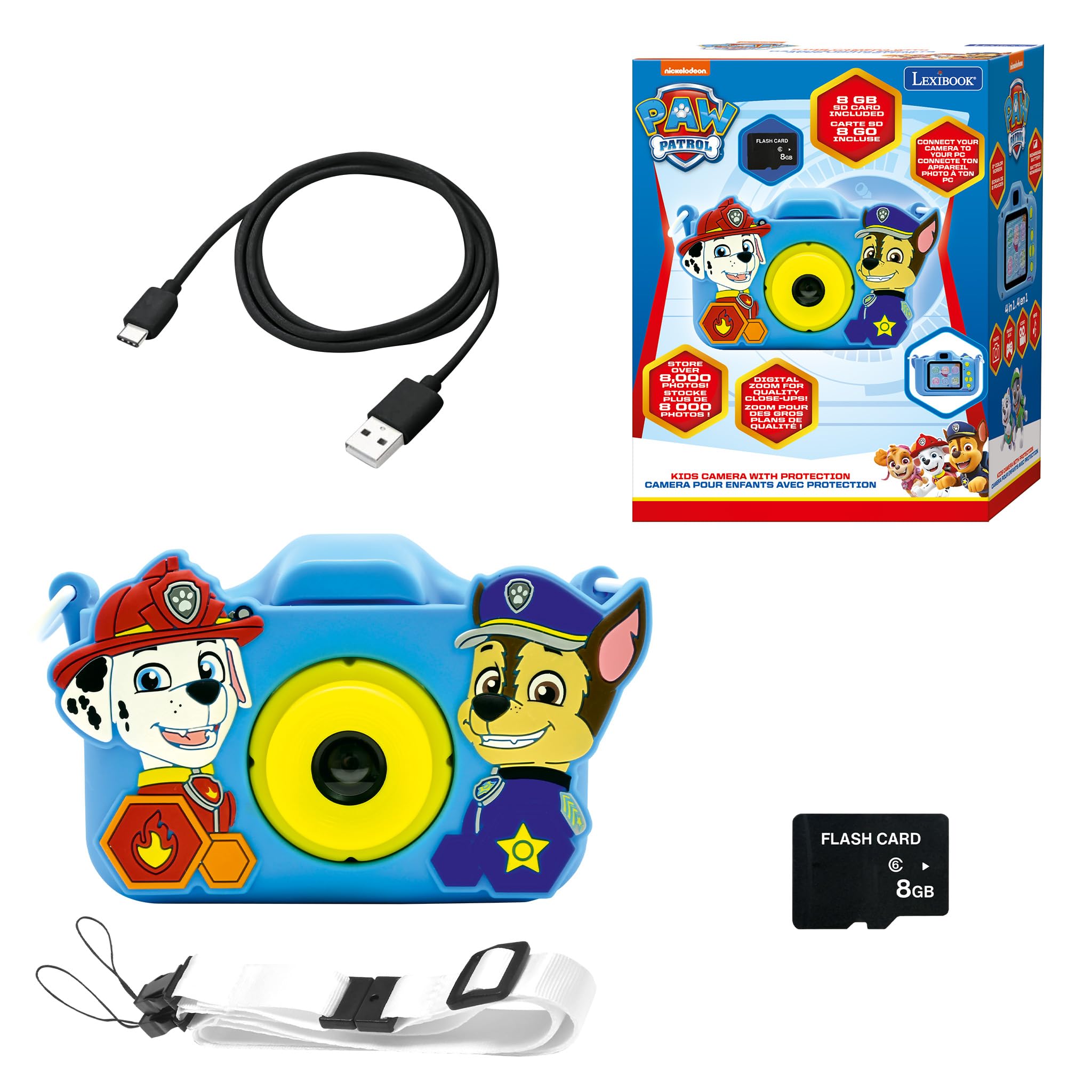 Lexibook DJ078PA Chase Marshall Paw Patrol 4-in-1 Camera with Protection Video, MP3 and Gaming Functions 15 Frames to Personalize Photos with 8GB Memory Card