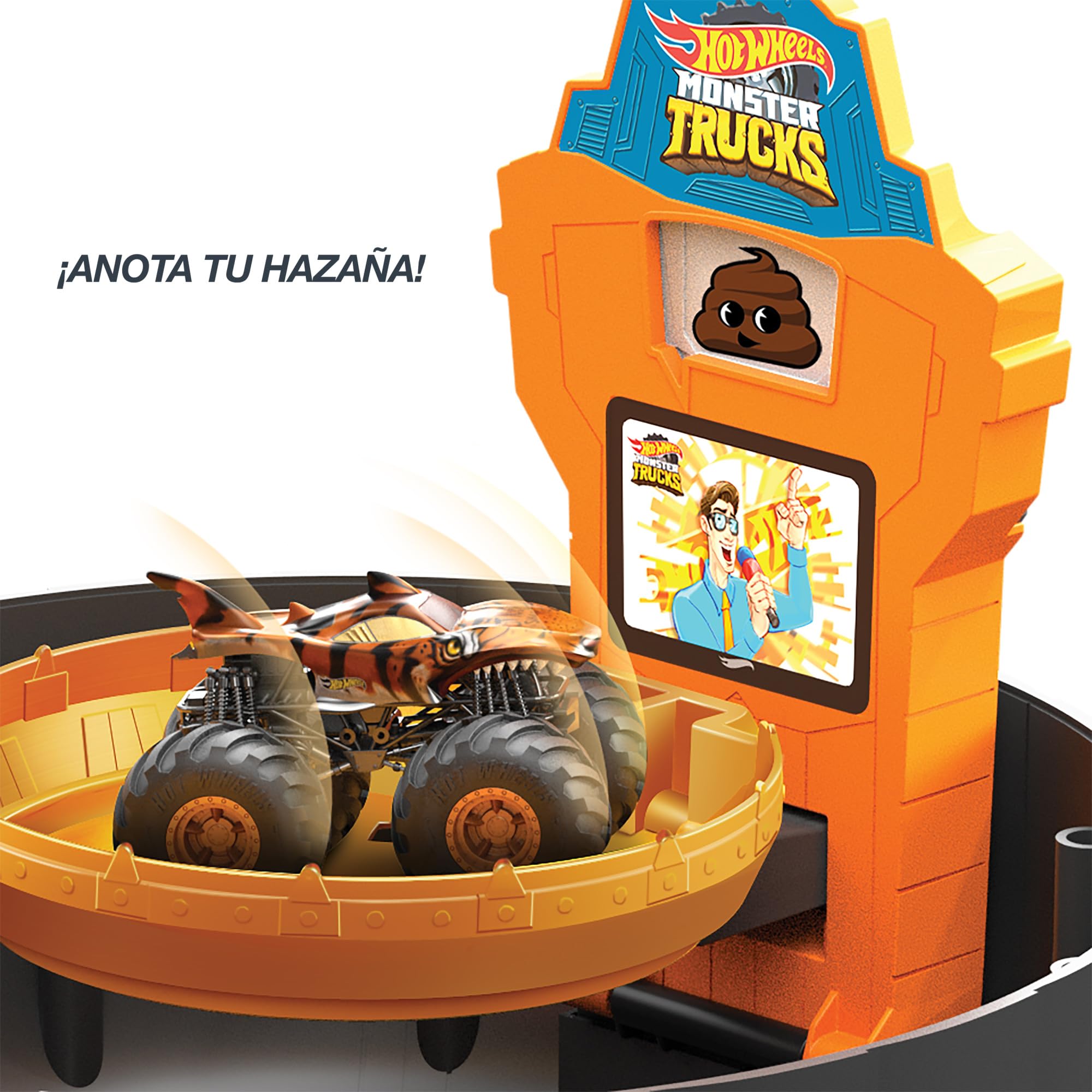 Hot Wheels Monster Trucks Rueda de Acrobacias Pista para Coches de Juguete, Incluye 3 vehículos Monster Trucks y 3, 4 años (HHY74)