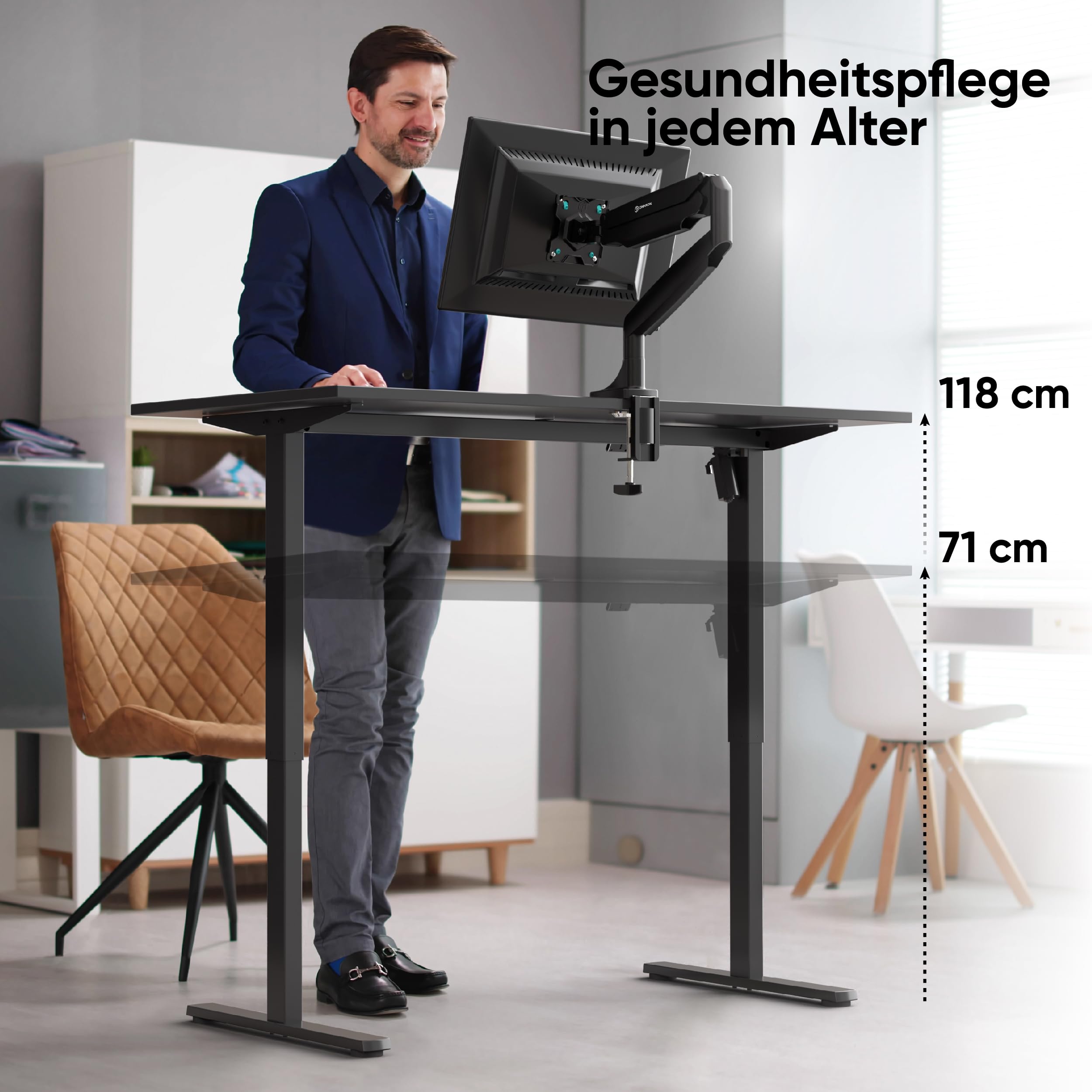 ONKRON höhenverstellbarer Schreibtisch Gestell elektrisch bis zu 70 kg, Sitz Steh Tisch Untergestell für 120-170 cm Tischplatten, Schreibtisch höhenverstellbar mit Motor Schwarz WDF221E-B