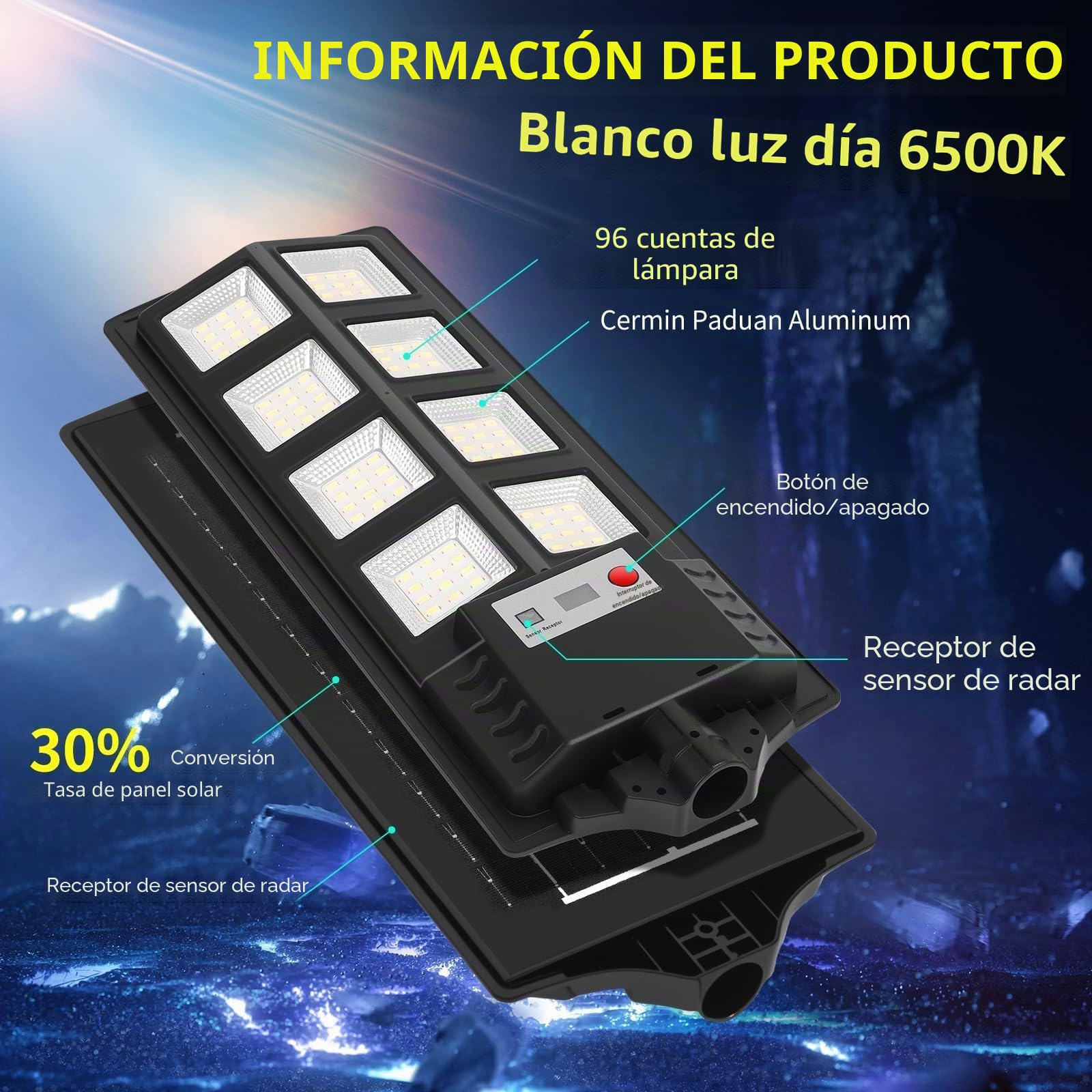 600W Farolas Solares Exterior 2 Paquetes,6500K Farola Potente con Control Remoto,IP66 Impermeables Foco Solar Exterior para Patio, Calzadas, Calle
