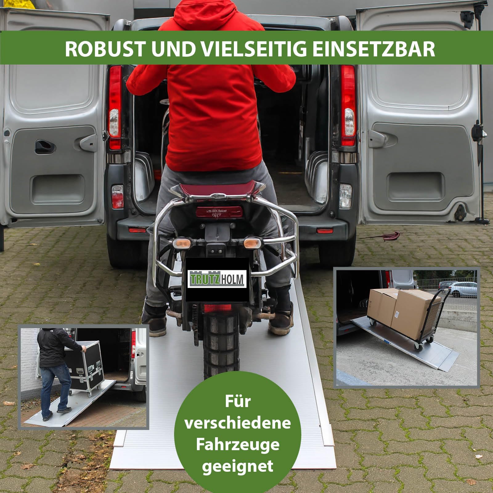 TRUTZHOLM 1 x Breitrampe 214 x 74 cm Traglast 600 kg Alu grau geriffelt Auffahrrampe Eventrampe Laderampe