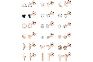 18 Pairs Stud Earrings Set in Rose Gold