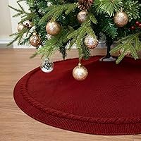 Vista 12 de WBHome - Collar para árbol de Navidad, ajustable de 28 pulgadas, punto de cable, punto grueso rústico, decoración navideña, anillo de árbol de Beige