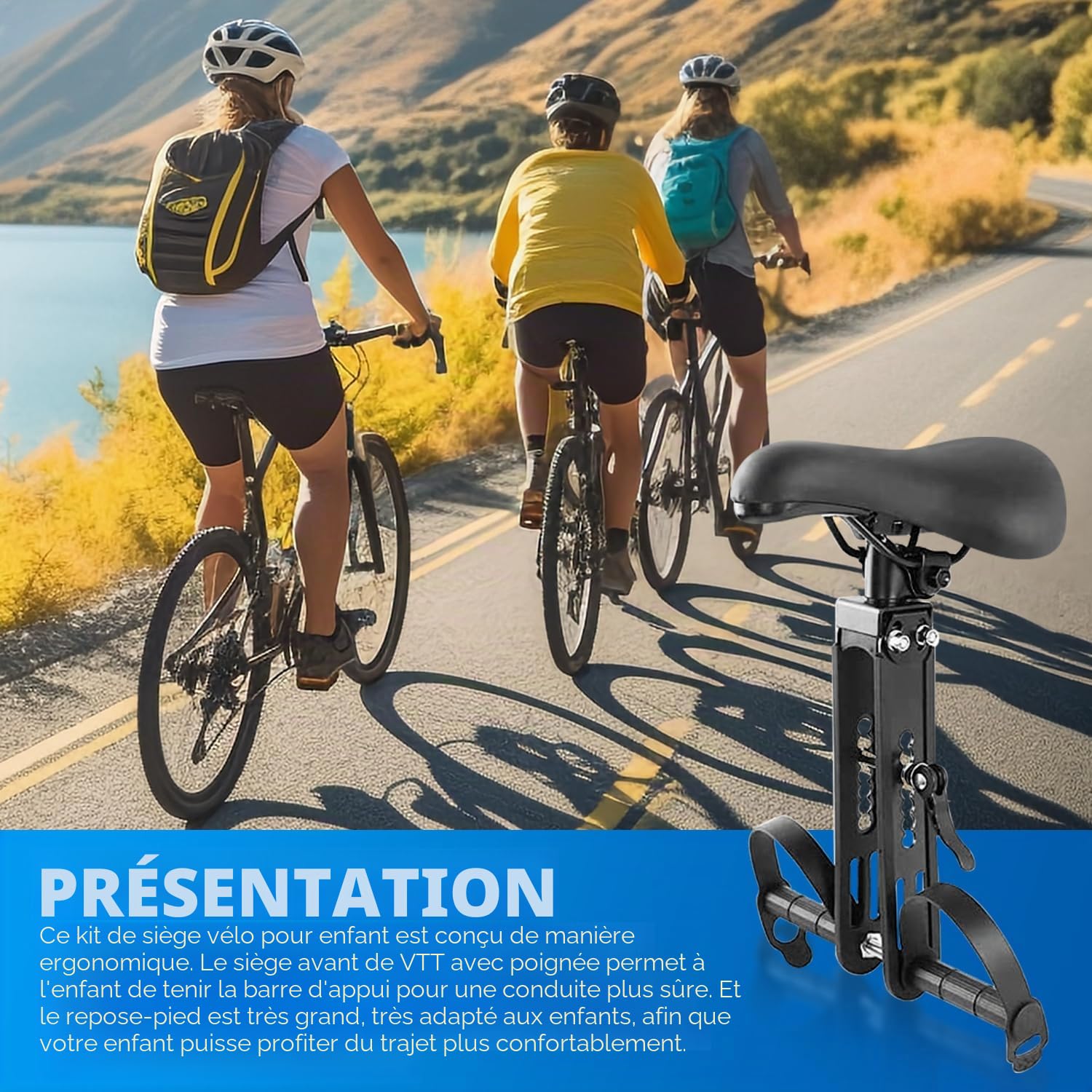 Siège Enfants Vélo Tout-Terrain Amovible Avant 2-5 Ans Compatible Vélos Montagne Adultes Cadre Accoudoir