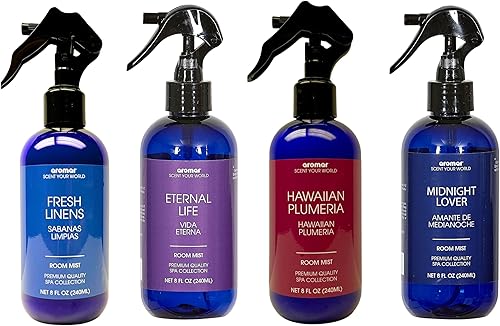 Aromar Fragancia de alta calidad SPA Collection Fresh Linens + Midnight Lover + Hawaiian Plumeria + Eternal Life (paquete de 4) (surtido de 4)