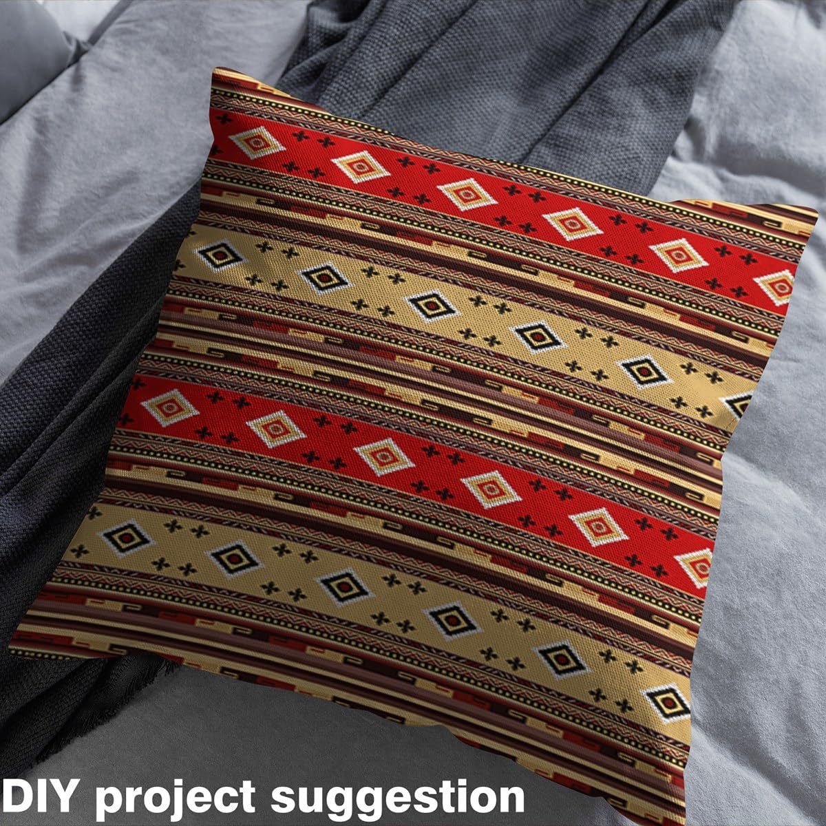Homemissing Südwesten Polsterstoff für Stühle Geometrisch Stoff Meterware 920x150cm für Kinder Tribal Dekorative Wasserdichter Patchwork Stoffe Dekor Native Amerikanisch Design Rot Gelb Stoffpaket