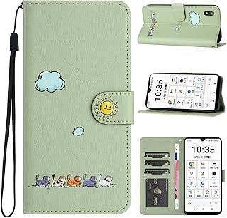 Xperia Ace III ケース 手帳型 人気 お洒落 エクスペリア ACEIII ケース 手帳型 携帯カバー PUレザー 本革 Ace 3 手帳 カバー 耐衝撃 A203SO SO-53C SOG08 ケース 手帳型 可愛い猫柄カバー スマホケース 軽量 ソニー エクスペリア エイス 3 ケース カバー マグネット式 カード収納 スタンド機能【ライトグリーン】