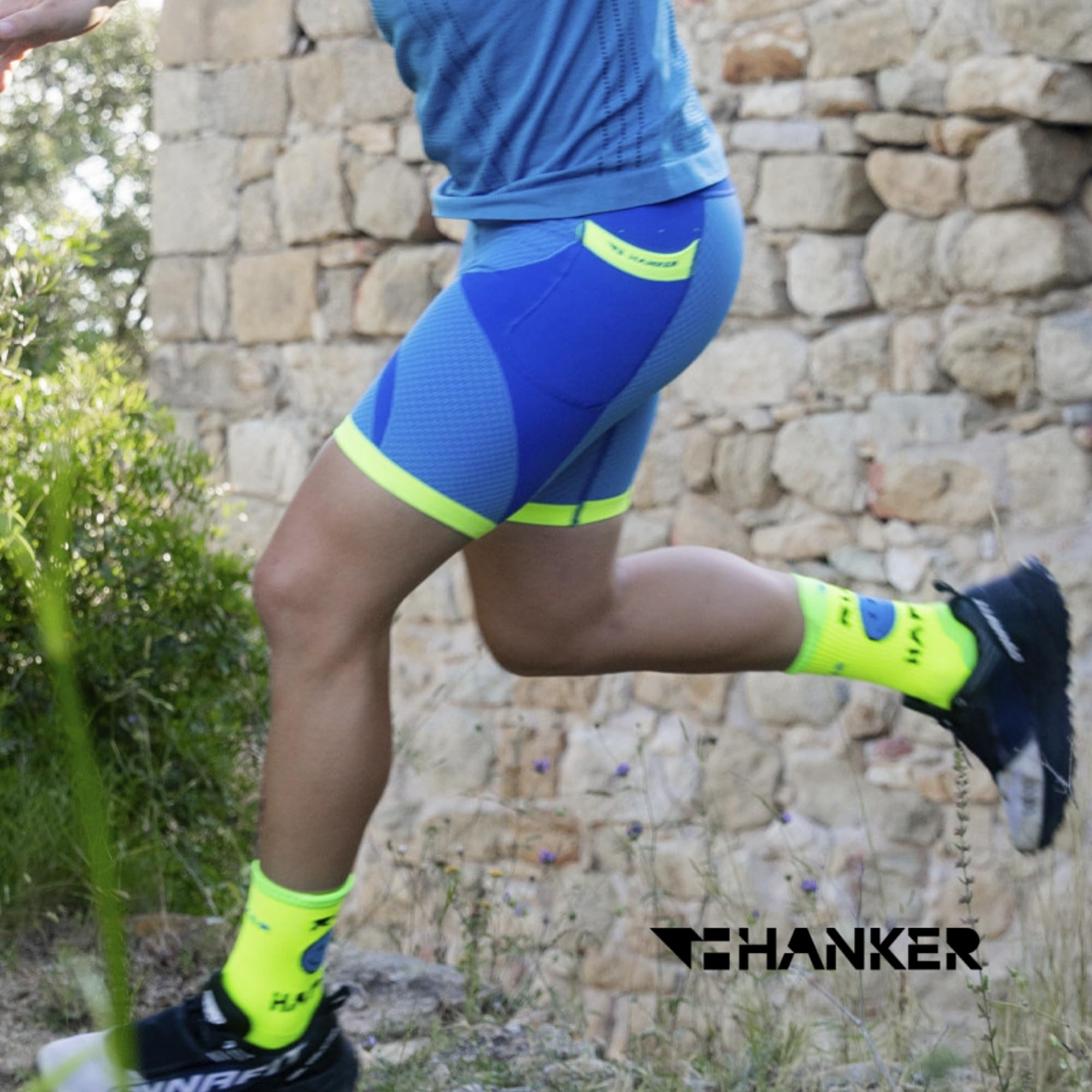 HANKER Mallas Running Hombre Cortas Compresión Firme Mallas Cortas Hombre Deporte Trail con Bolsillos
